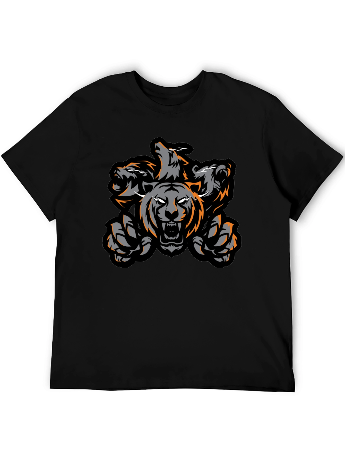 Black Three-Headed Tiger Graphic Tee - Black view 5