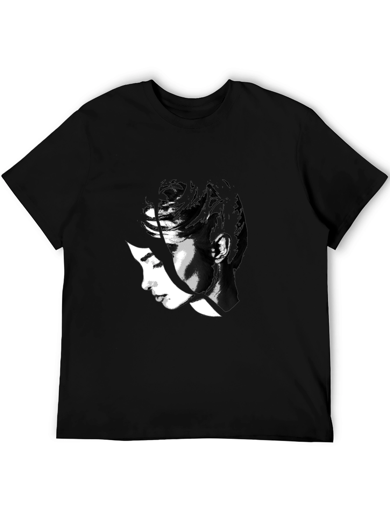Black Abstract Black T-Shirt with Woman's Face Design view 5