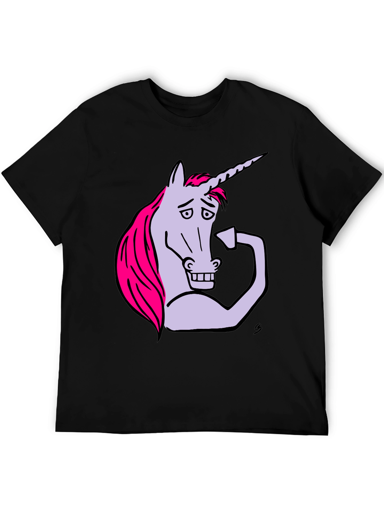 Black Funny Unicorn Flexing Bicep T-Shirt view 5