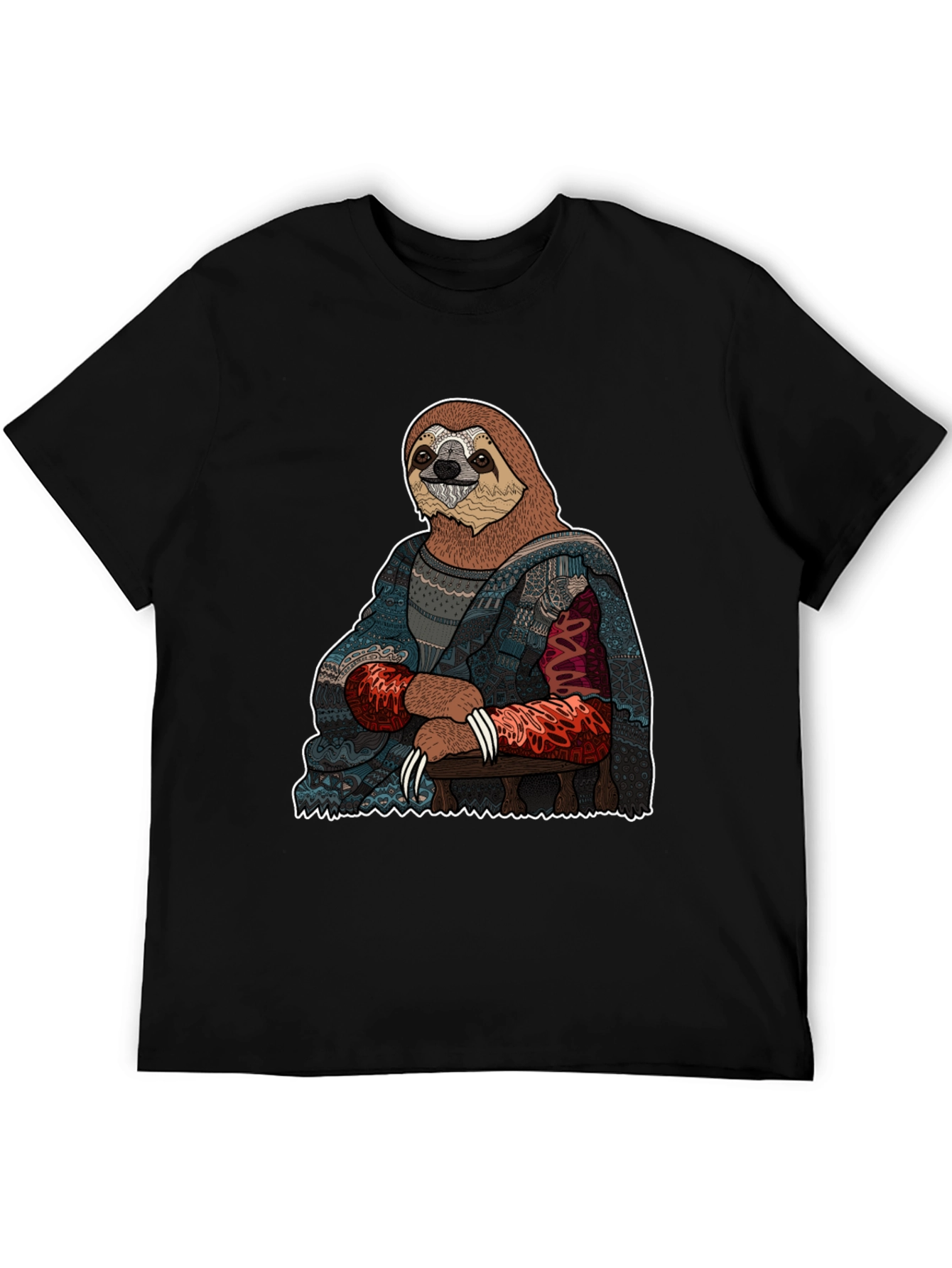 Black Sloth Mona Lisa T-Shirt - Artistic Funny Tee view 5