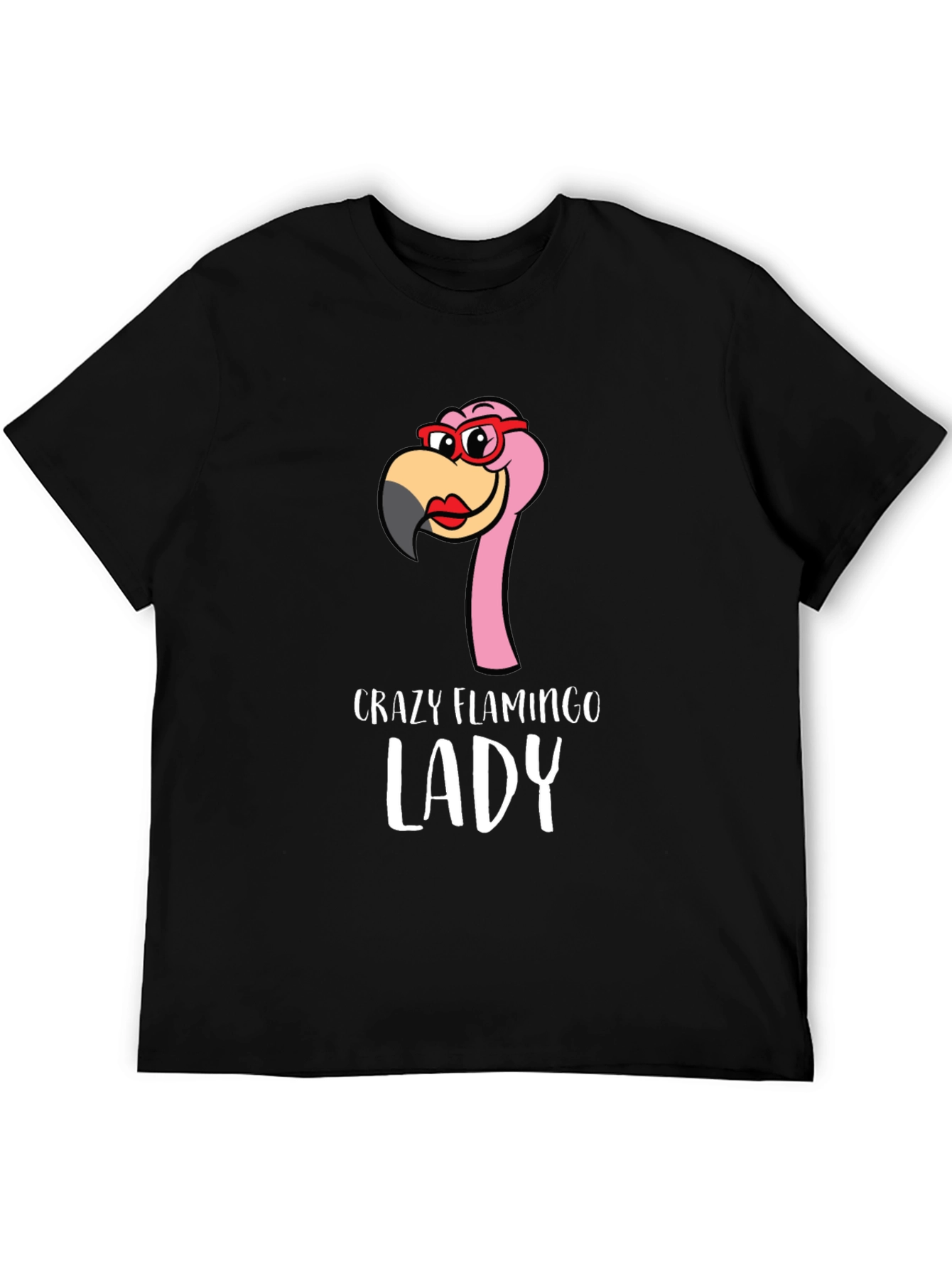Black Crazy Flamingo Lady Graphic Tee - Novelty Shirt view 5