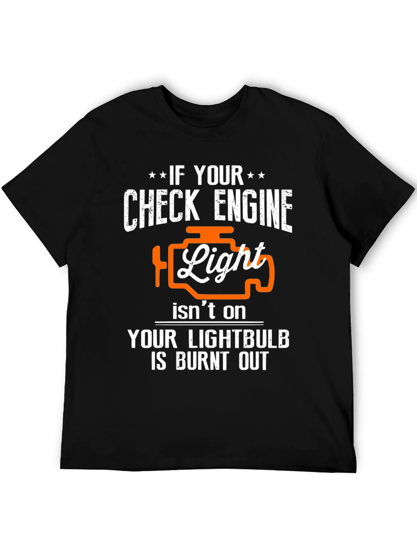 Black Check Engine Light Funny Car T-Shirt view 5