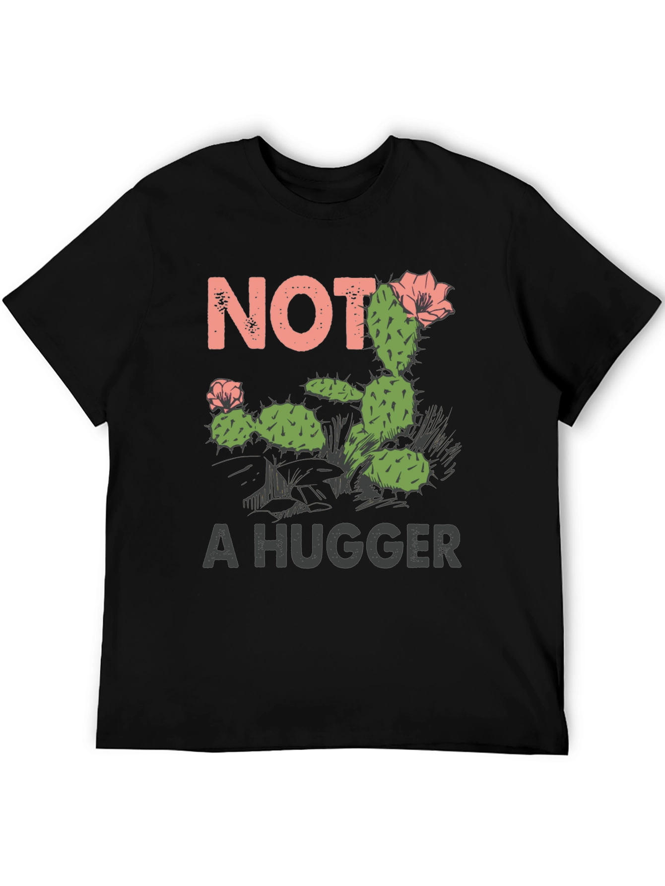 Black Not a Hugger Cactus Graphic T-Shirt view 5