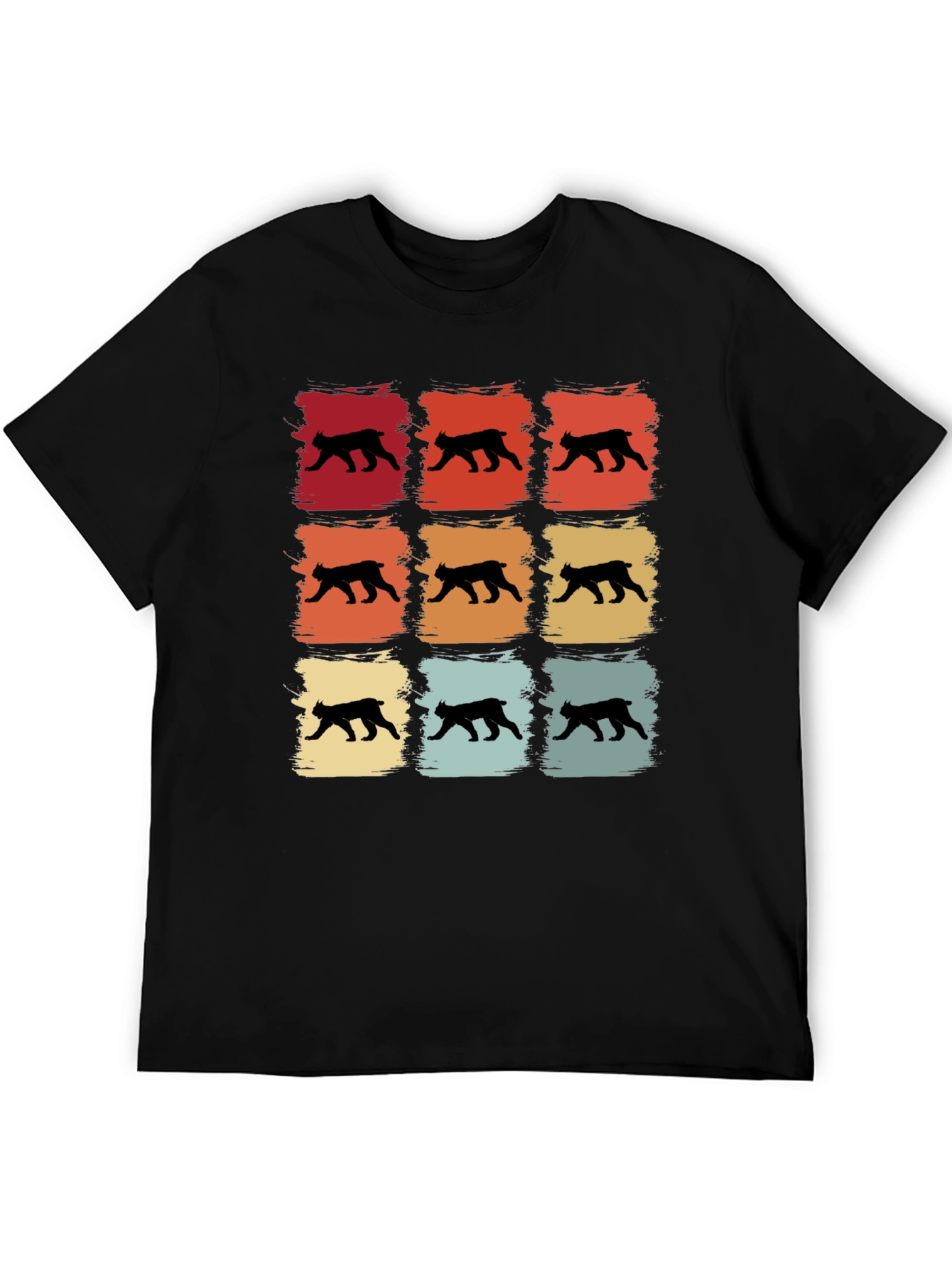 Black Retro Bobcat Silhouette Graphic T-Shirt view 5