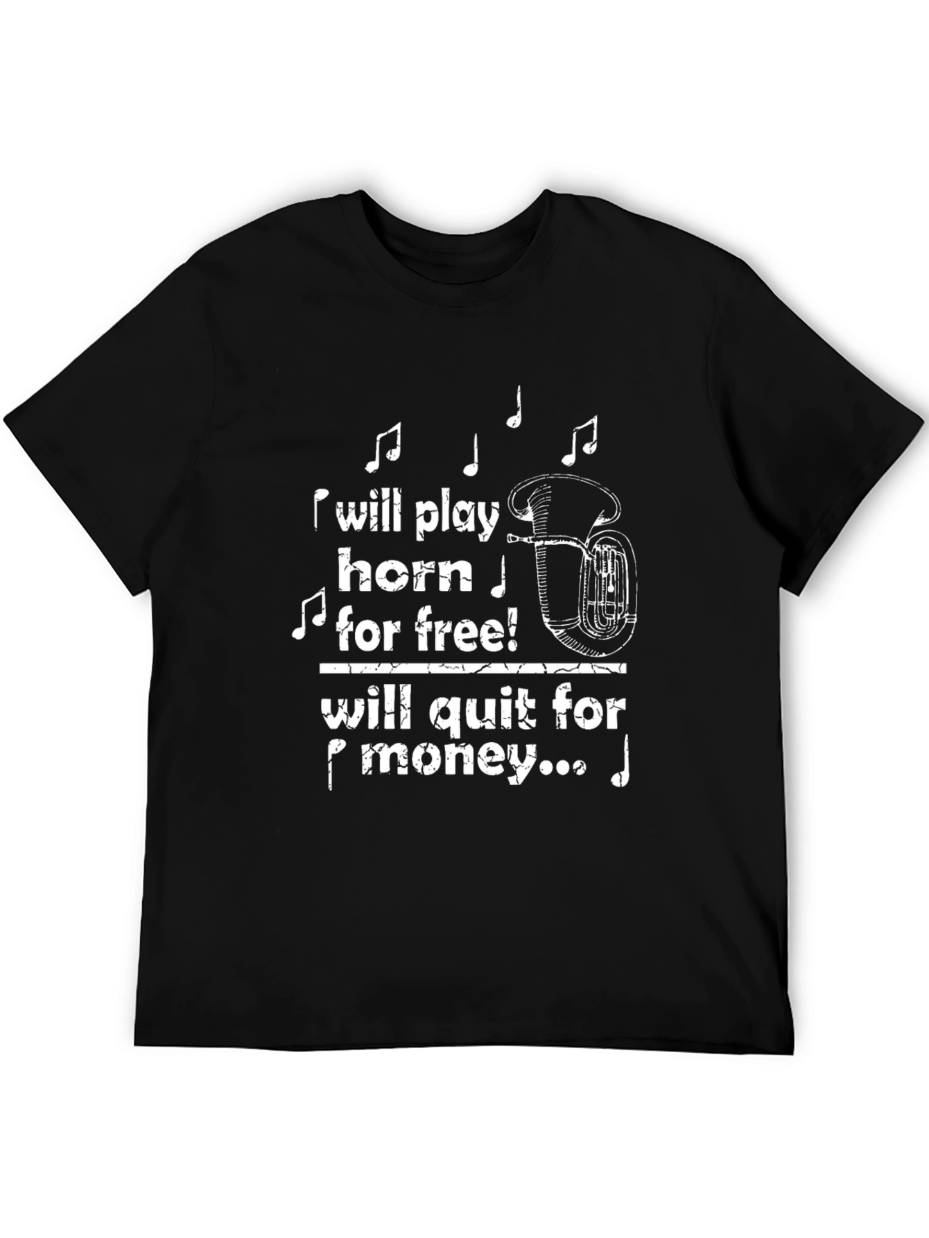 Black Play Horn For Free T-Shirt Funny Musician Tee view 5