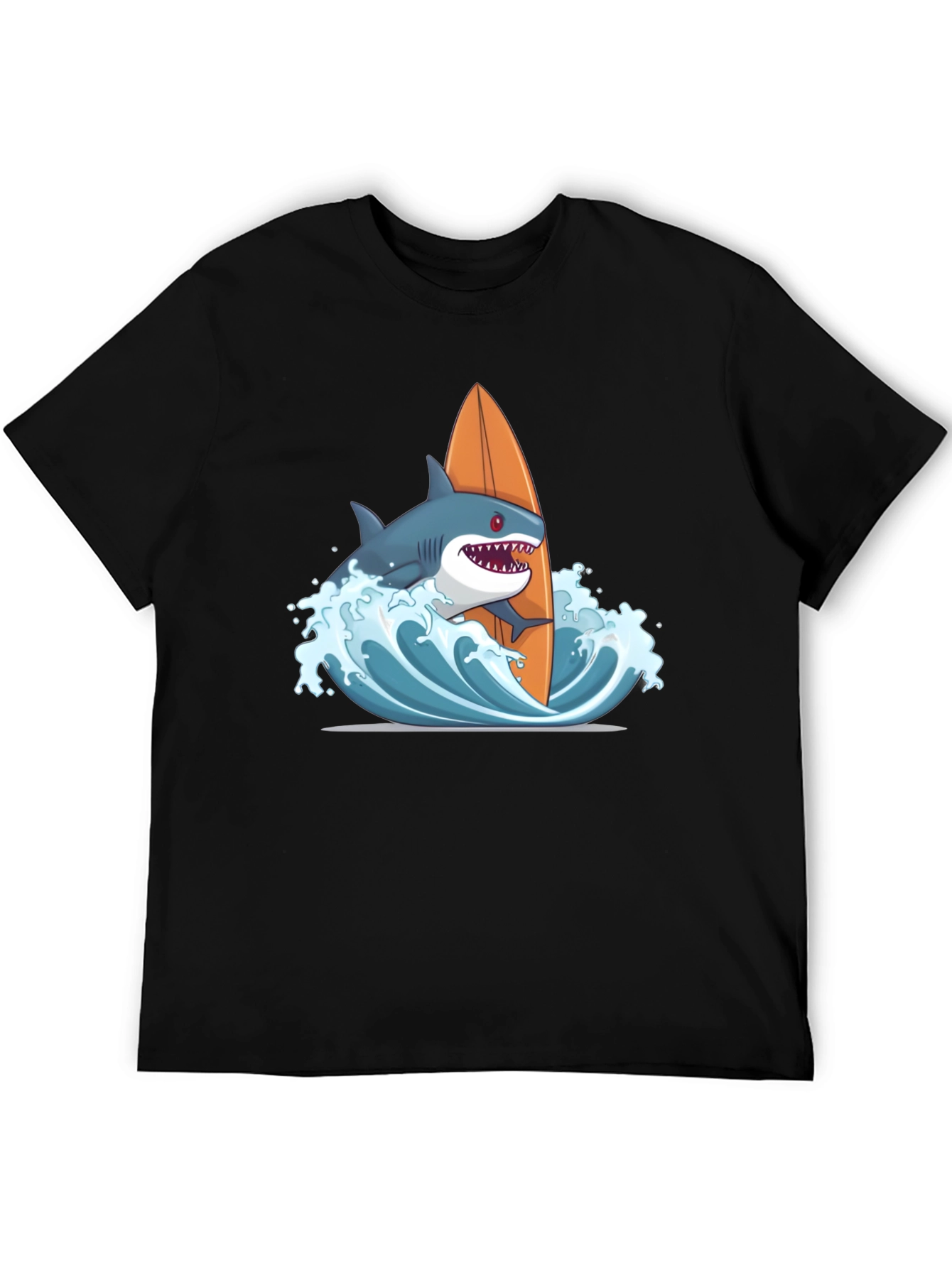 Black Shark Surfing Graphic T-Shirt - Black Cotton Tee view 5