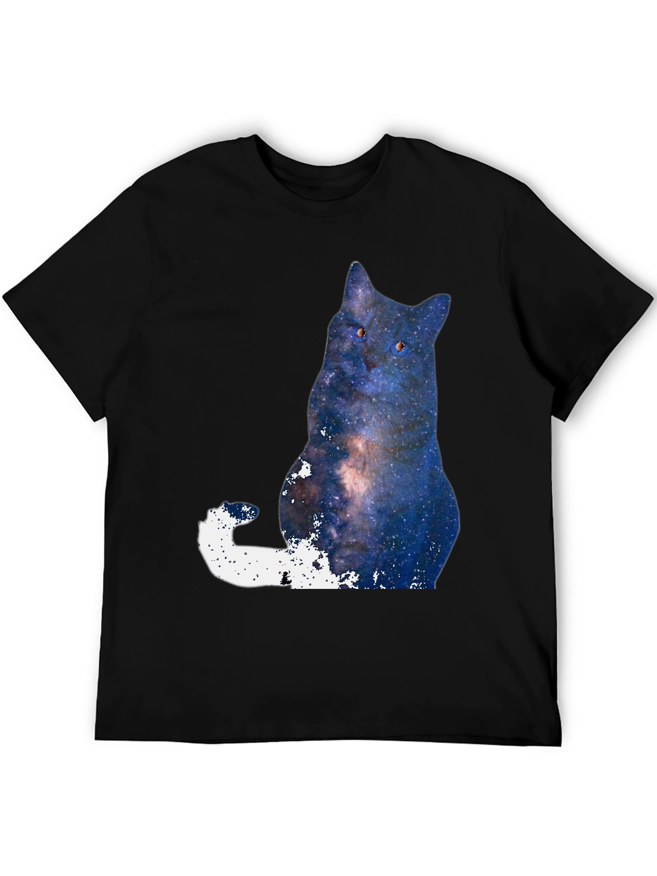 Black Galaxy Cat Graphic T-Shirt - Men's Black Tee view 5