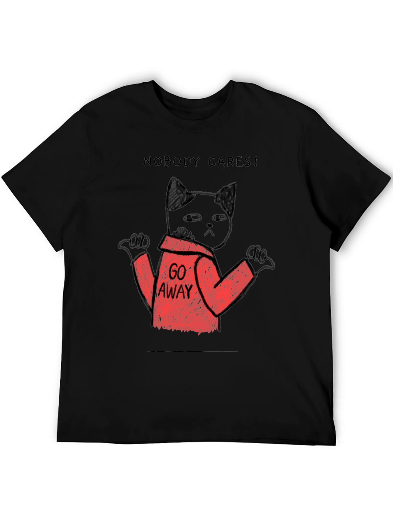 Black Nobody Cares Black Cat T-Shirt view 5