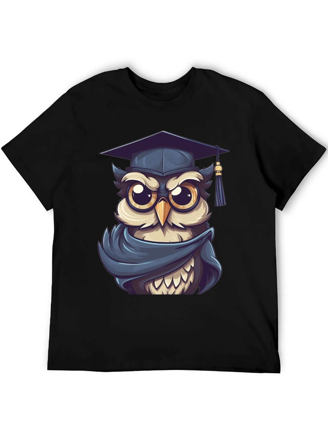 Black Graduation Owl Graphic Tee - Black Cotton Blend view 5