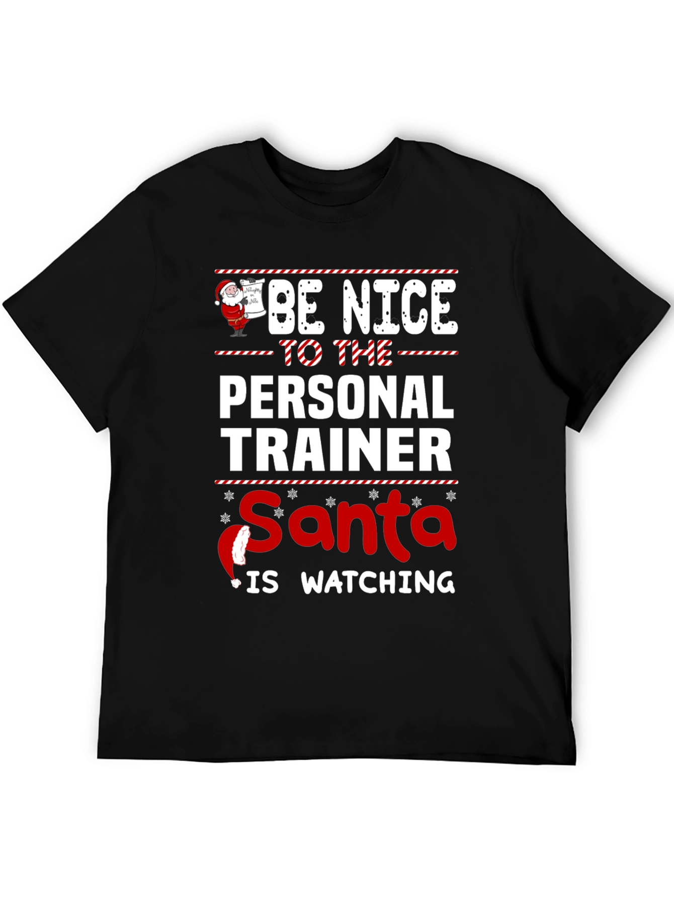 Black Funny Personal Trainer Santa Watching Christmas T-Shirt view 5