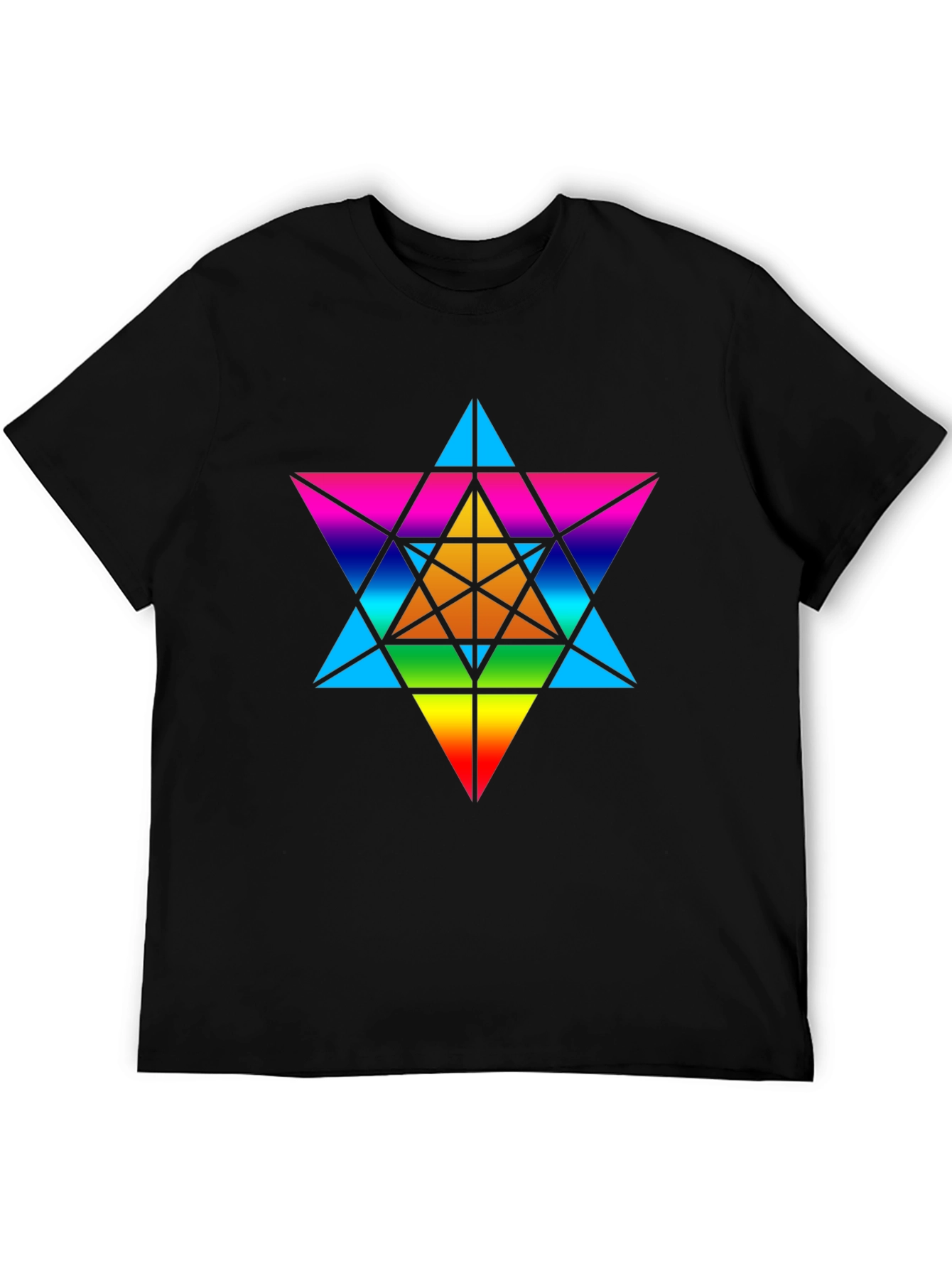 Black Rainbow Geometric Star T-Shirt - Unisex Black Tee view 5