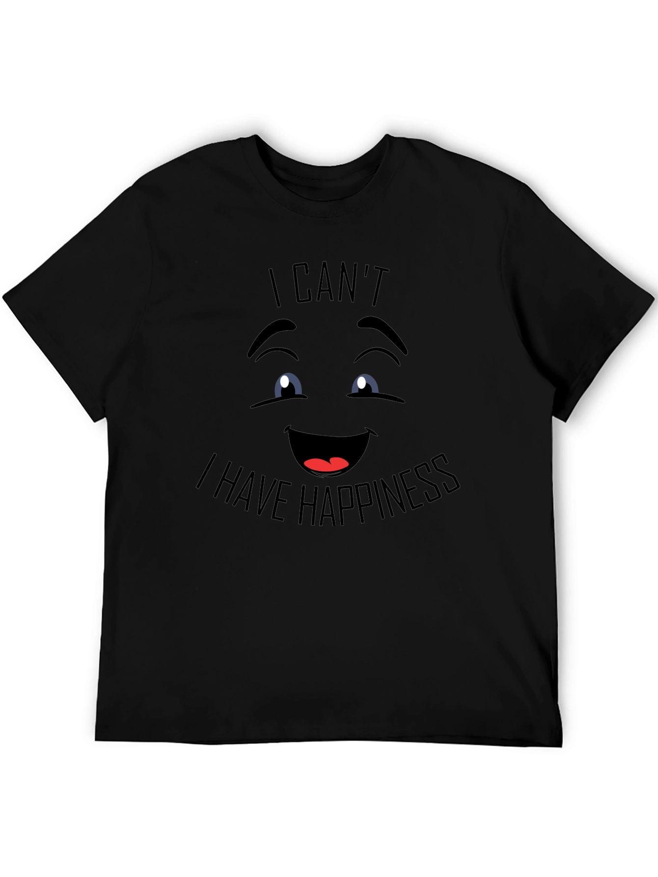 Black Happy Face Graphic Tee - 'I Can't, I Have Happiness' Black T-Shirt view 5