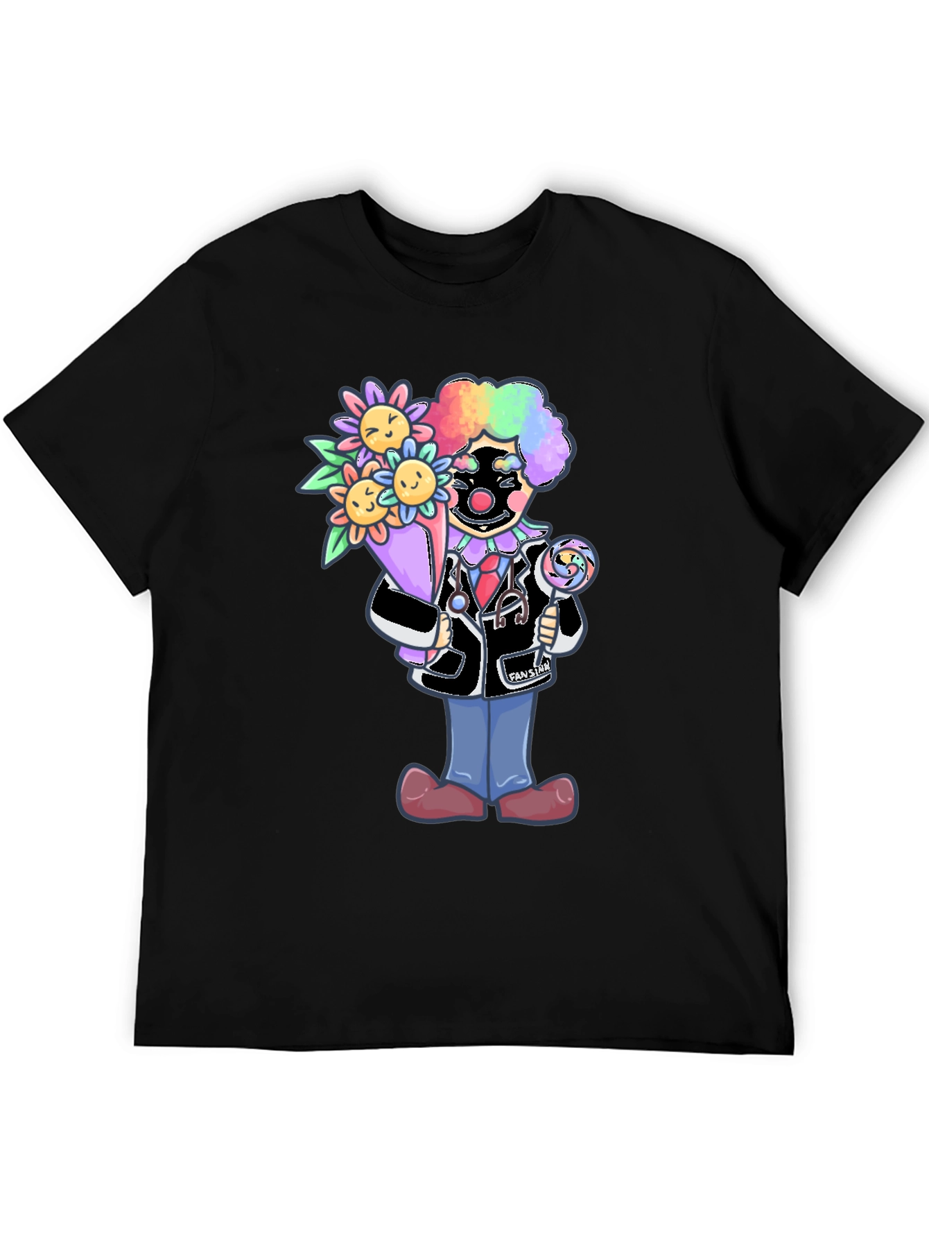 Black Clown Doctor T-Shirt with Flowers & Lollipop view 5