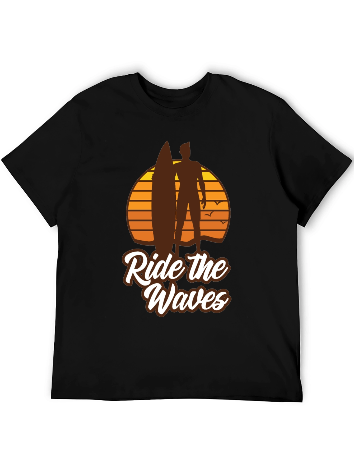 Black Ride the Waves Graphic T-Shirt - Surfer Style view 5