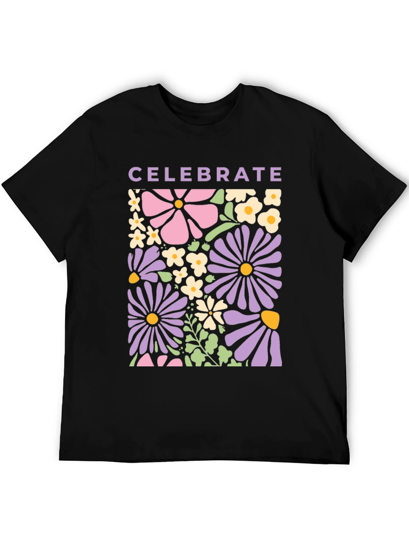 Black Celebrate Floral Graphic Tee - Retro Flower Power Shirt view 5