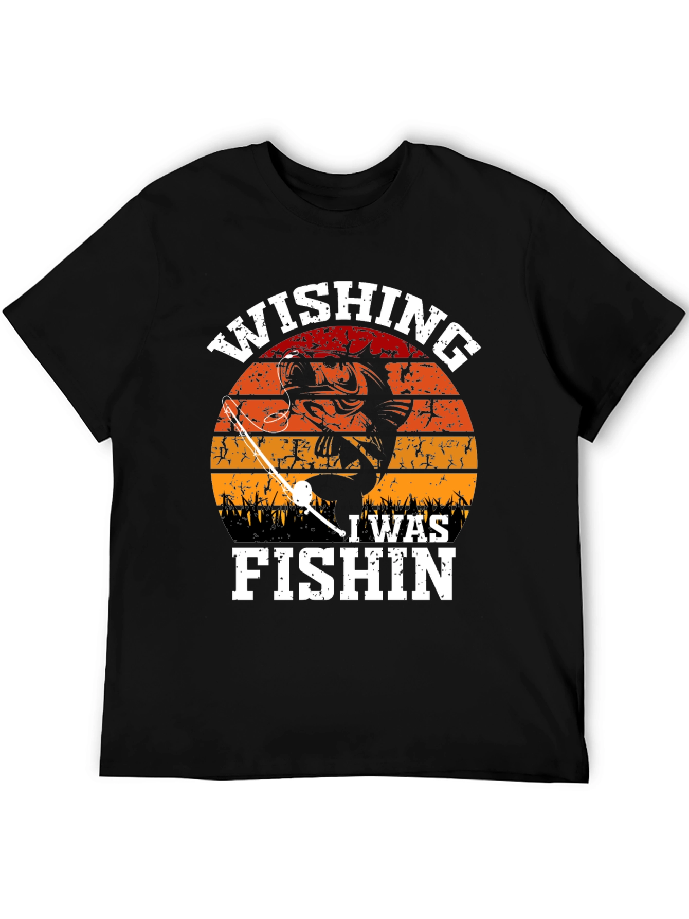 Black Wishing I Was Fishin' Graphic T-Shirt view 5