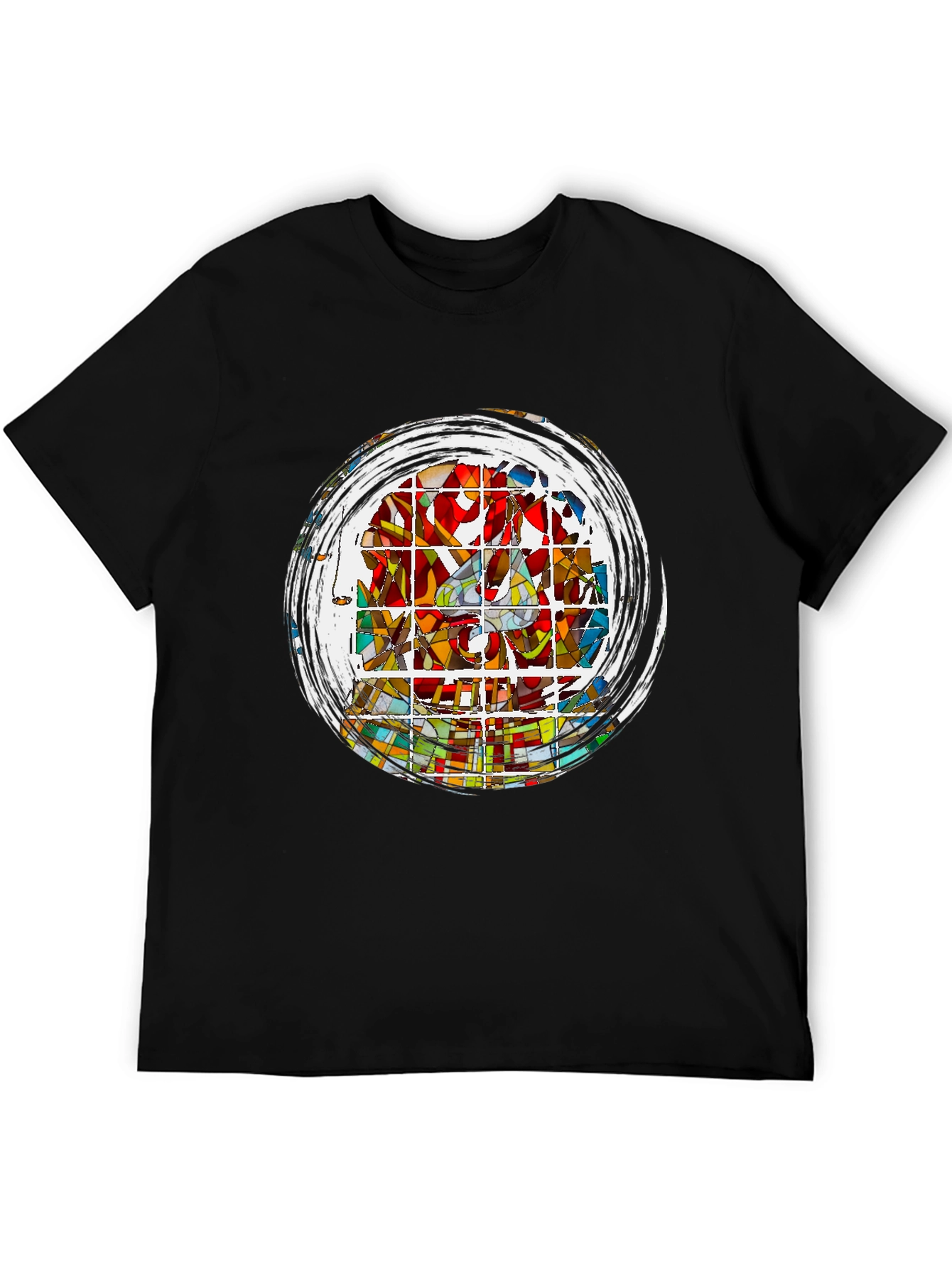 Black Abstract Stained Glass Art Graphic Tee - Black view 5