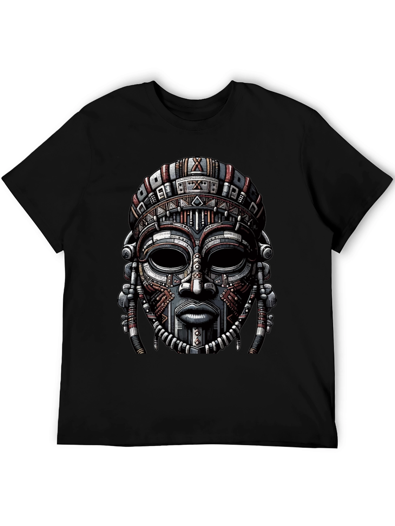 Black Tribal Mask Graphic Print T-Shirt view 5