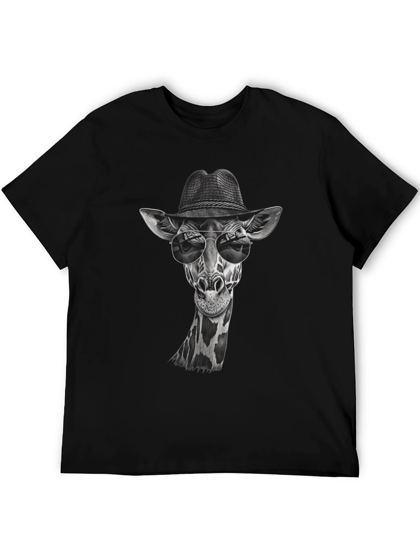 Black Cool Giraffe in Hat Graphic T-Shirt view 5