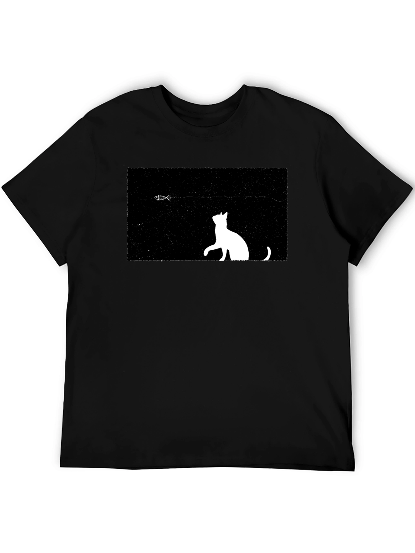 Black Cat & Fish Graphic Black Tee view 5