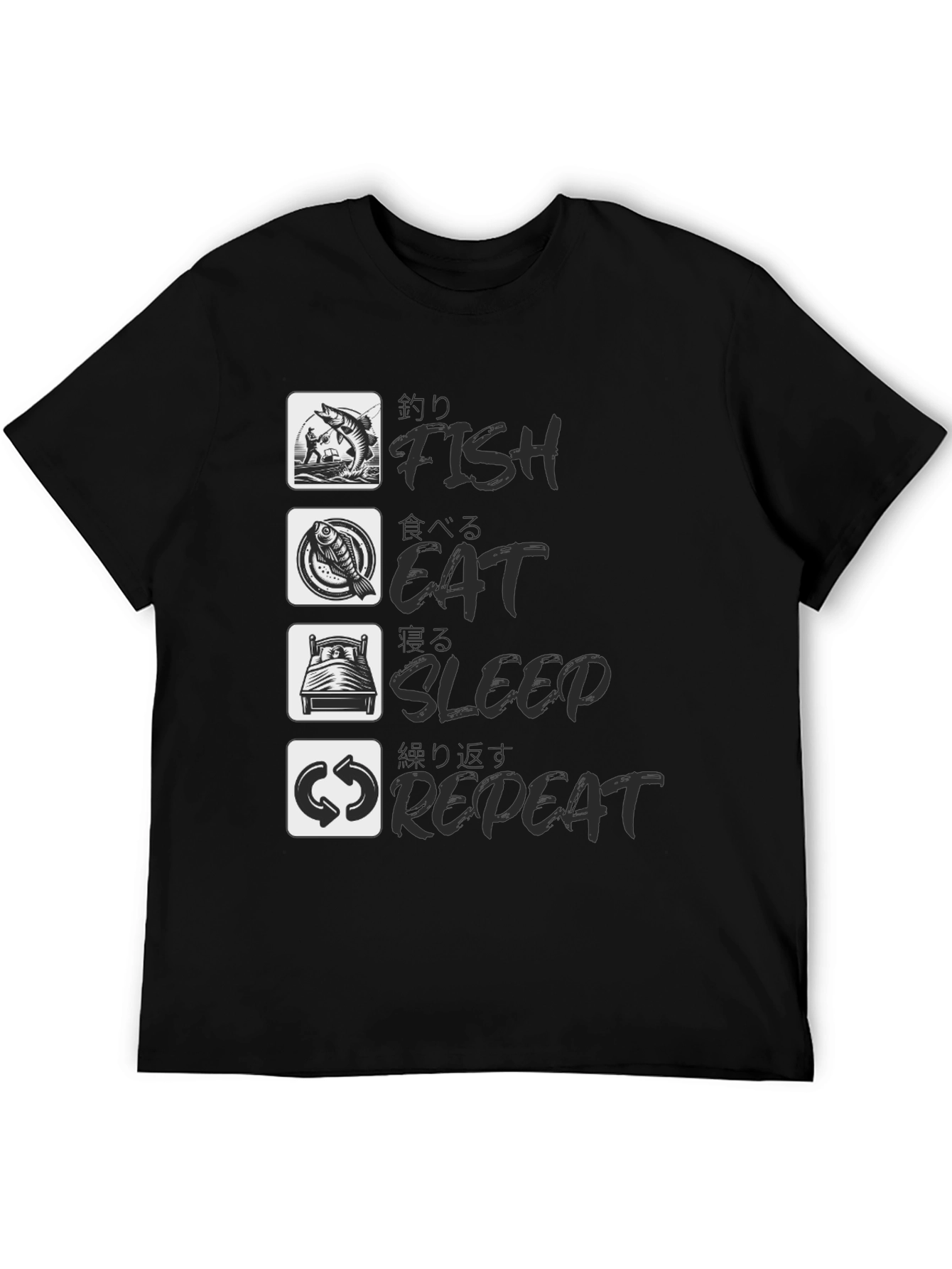 Black Fish Eat Sleep Repeat Black Graphic Tee view 5