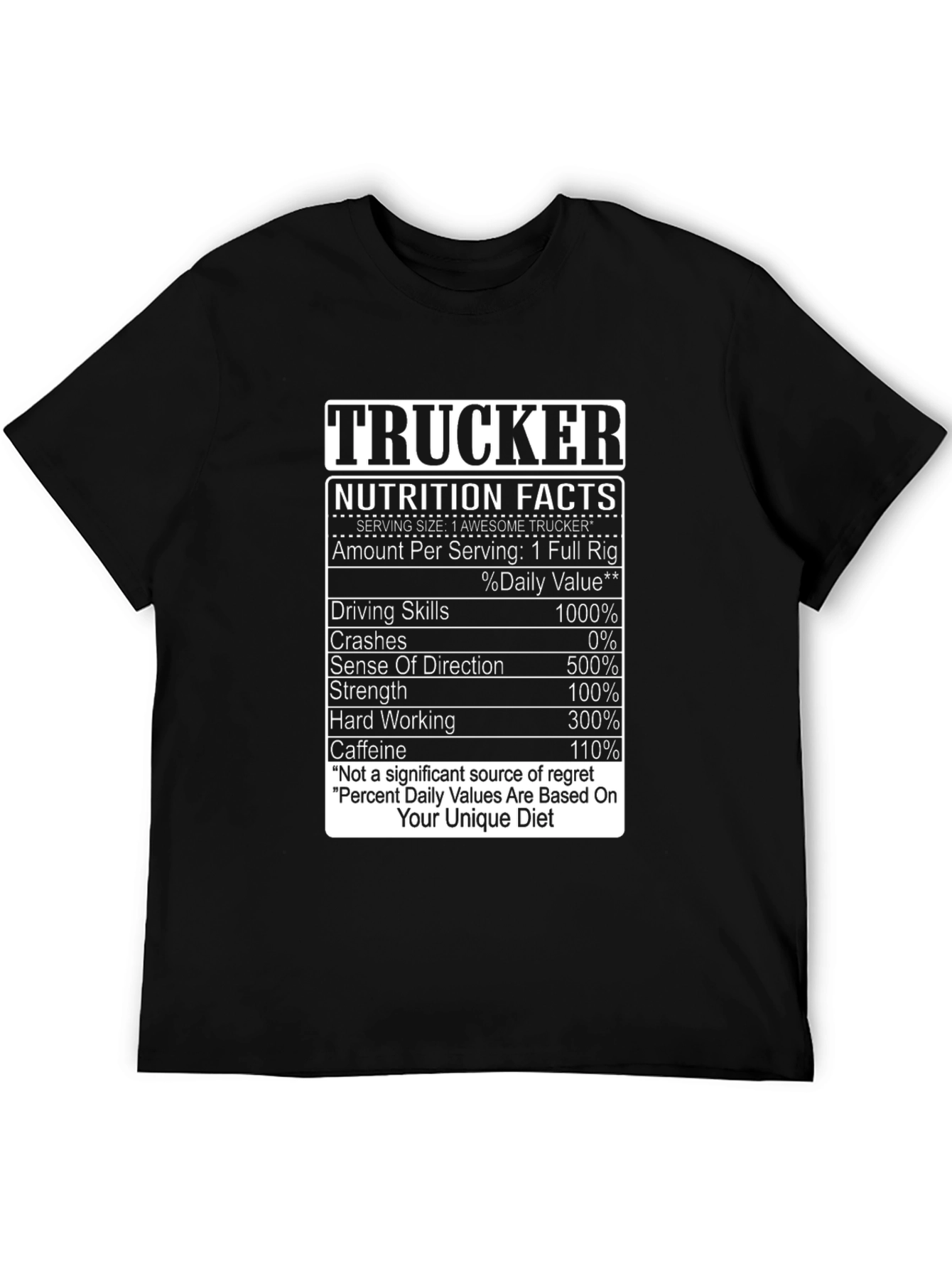 Black Trucker Nutrition Facts T-Shirt - Funny Truck Driver Tee view 5