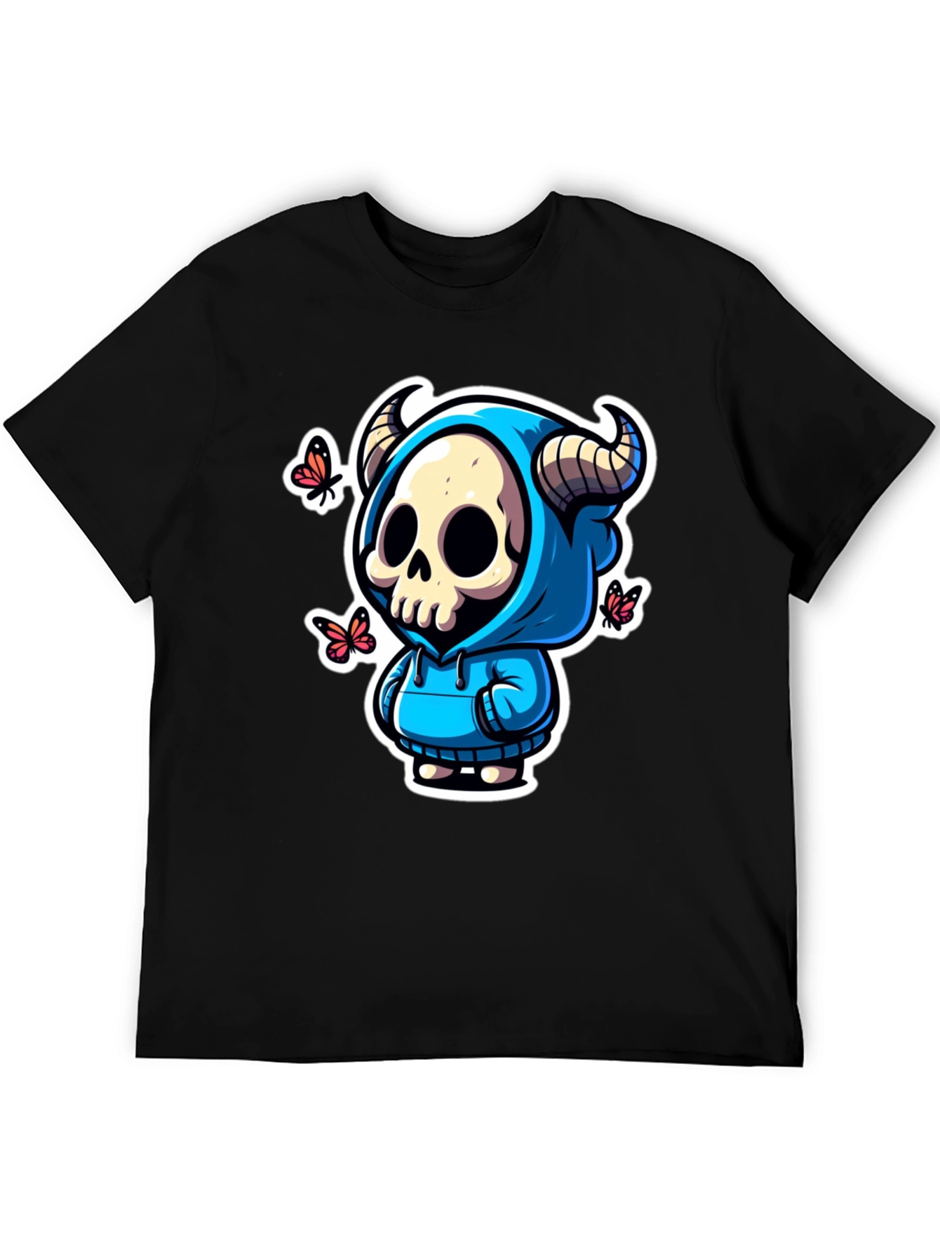 Black Skull Horns Hoodie T-Shirt view 5