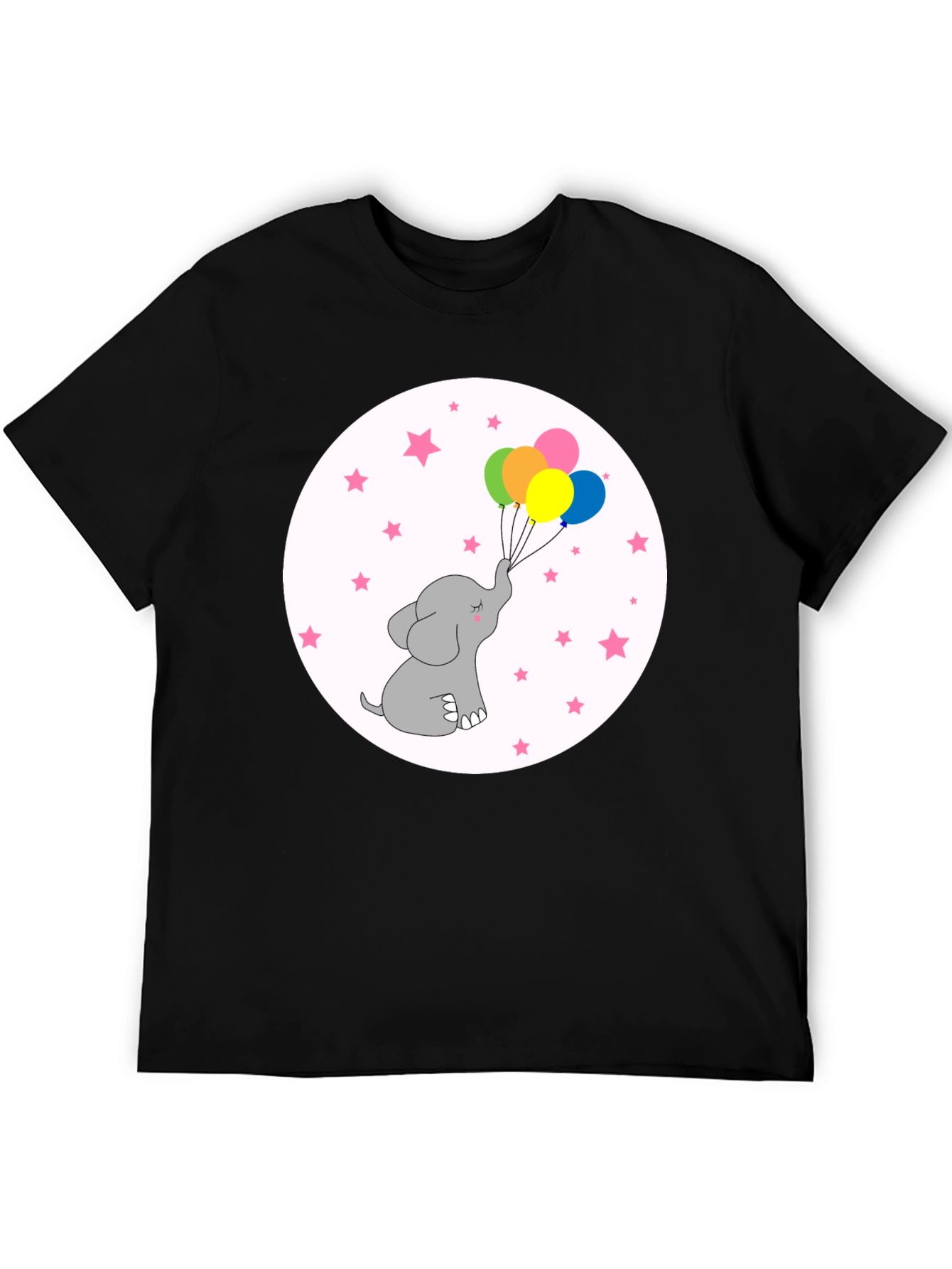 Black Elephant Balloons Black T-Shirt Cute Cartoon Style view 5