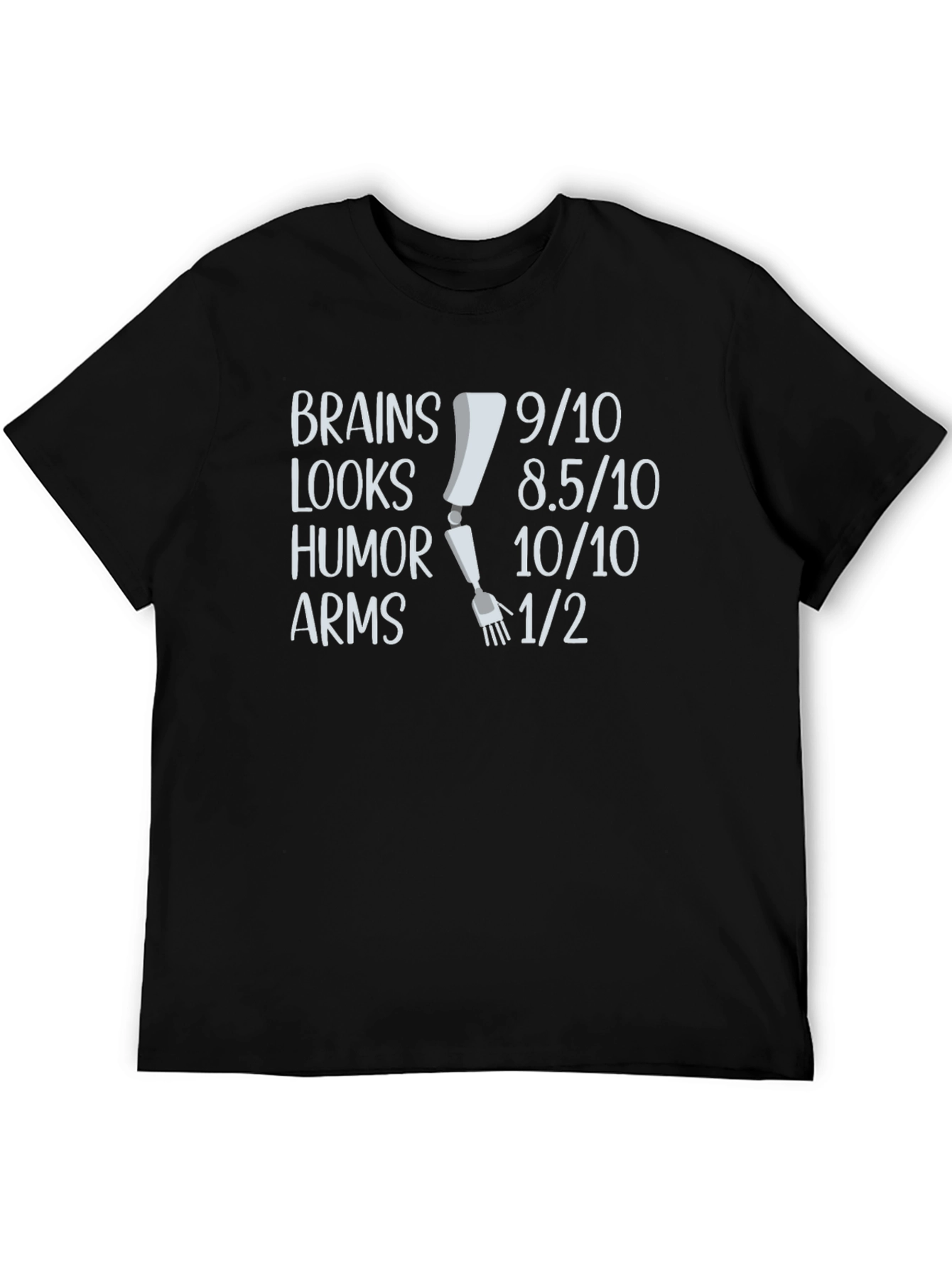 Black Humorous Brains Looks Arms T-Shirt view 5