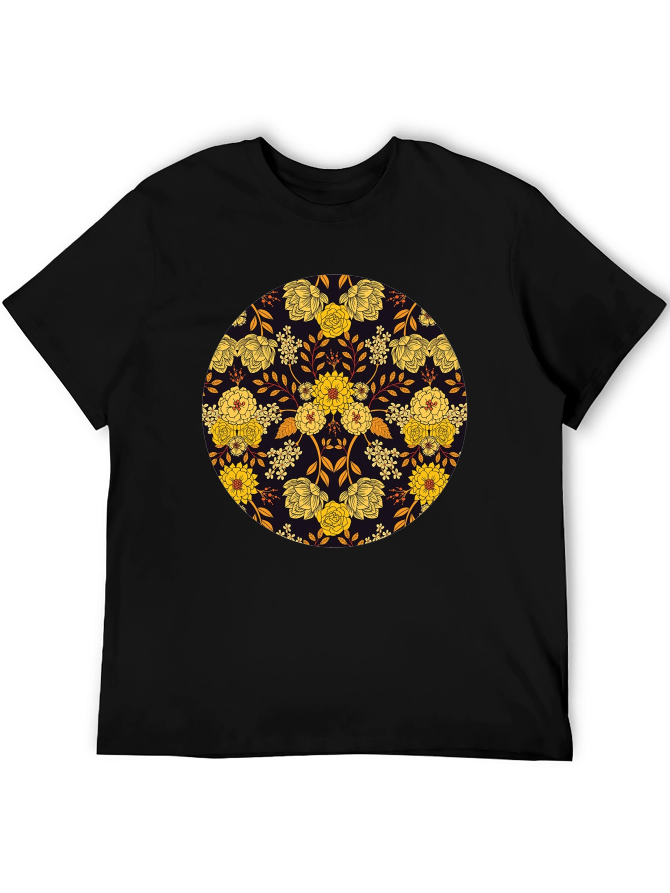 Black Floral Mandala Graphic Tee - Stylish Men's T-Shirt view 5