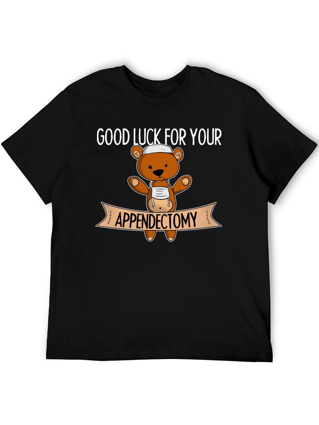 Black Good Luck Appendectomy Teddy Bear Graphic T-Shirt view 5