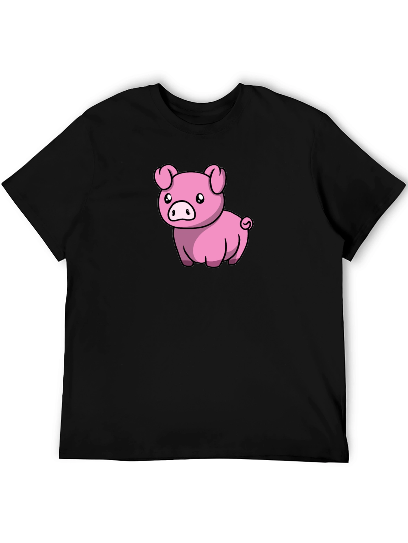 Black Cute Pig Cartoon Black T-Shirt view 5