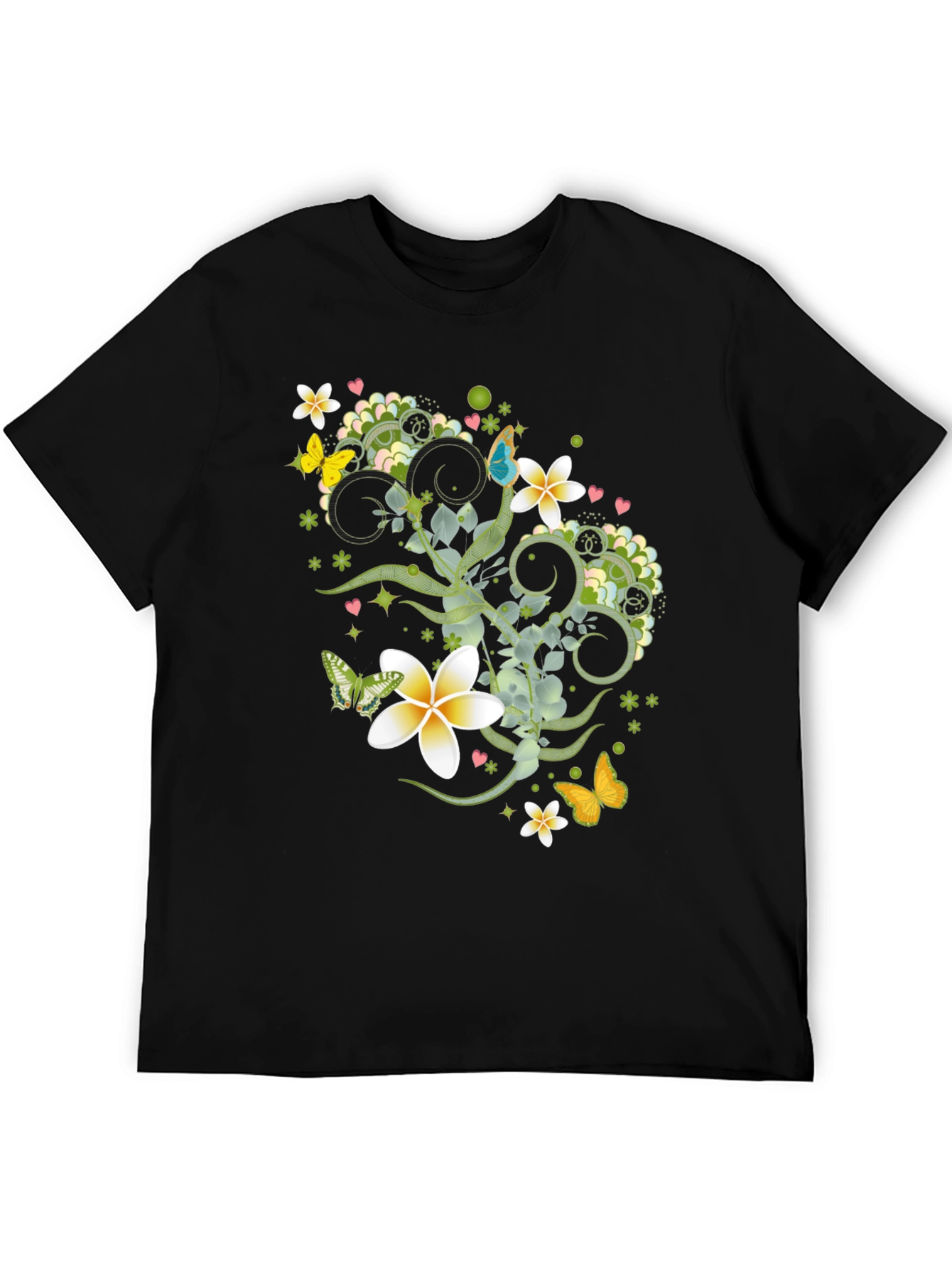 Black Floral Butterfly Graphic Black T-Shirt view 5