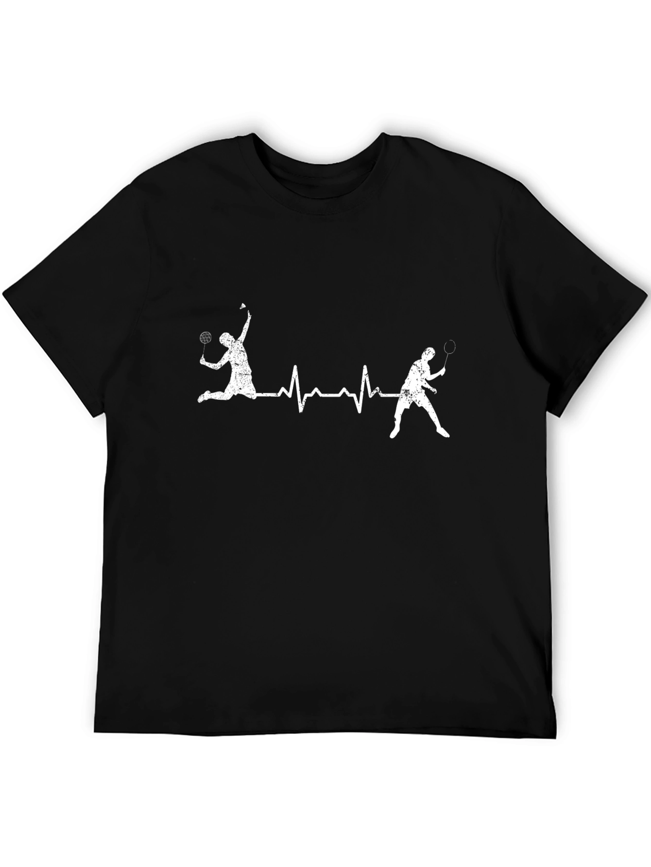 Black Badminton Heartbeat T-Shirt: Sporty Graphic Tee view 5