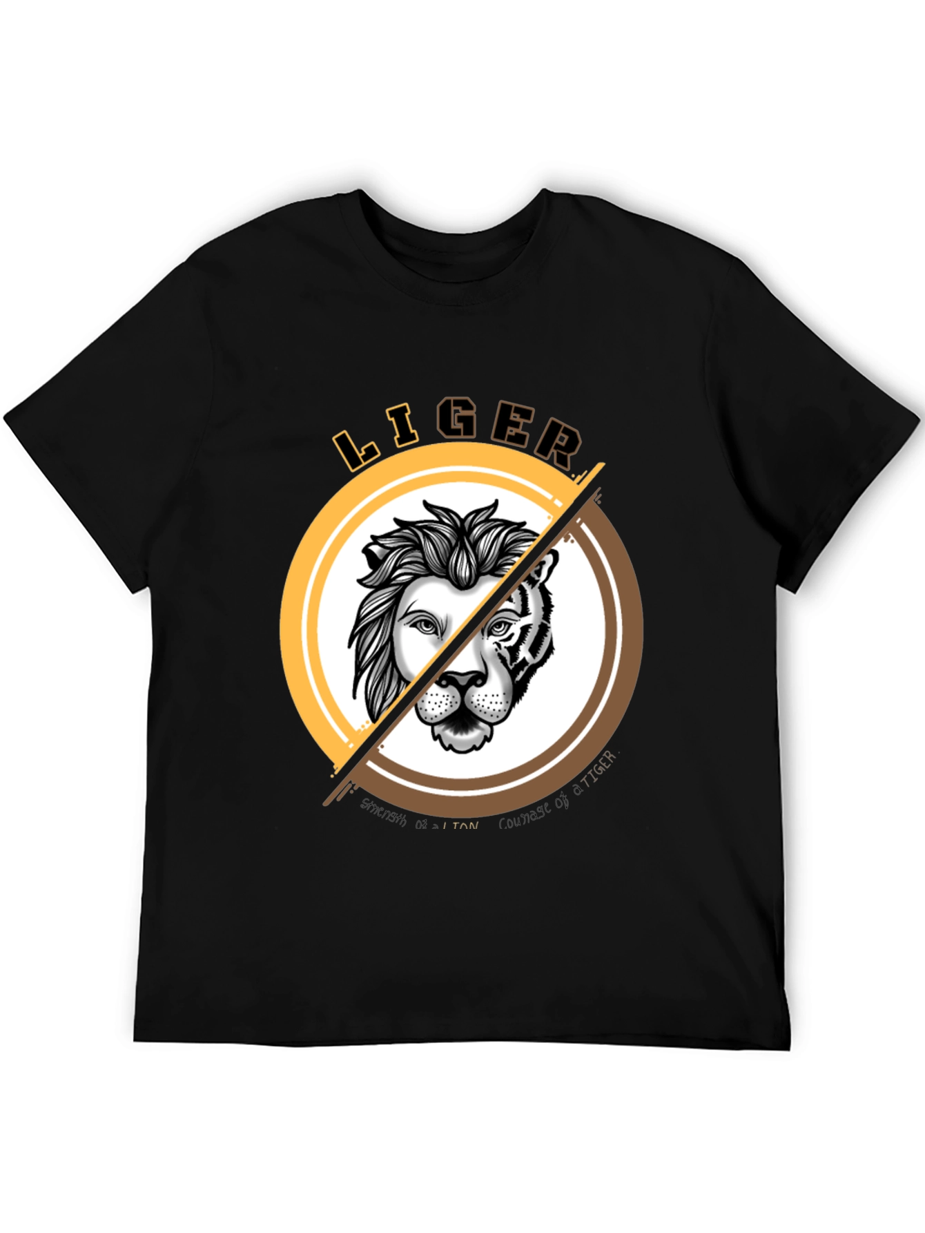 Black LIGER Graphic Print T-Shirt - Lion & Tiger Hybrid Design view 5
