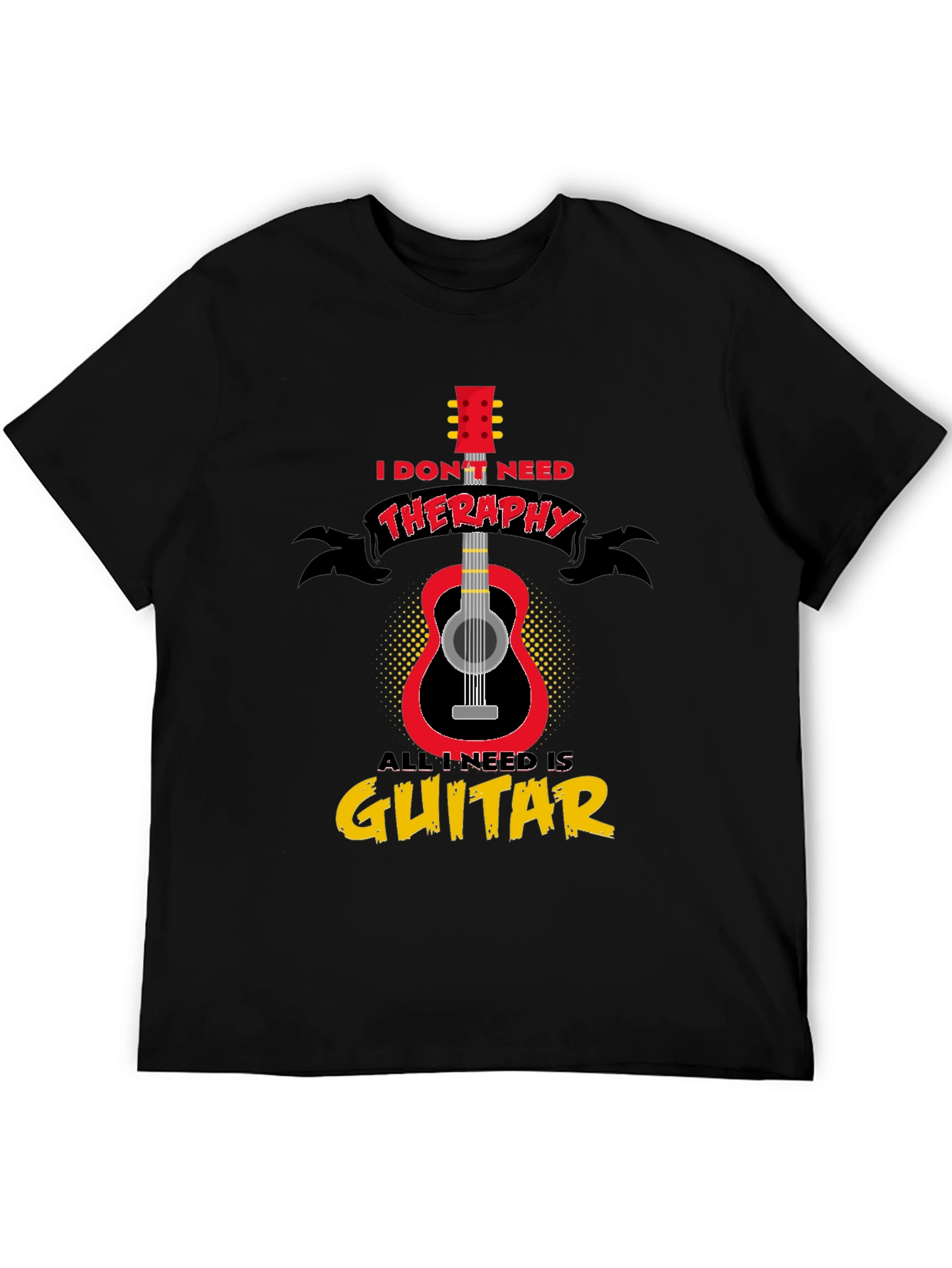 Black Guitar Therapy T-Shirt - Musician Gift view 5