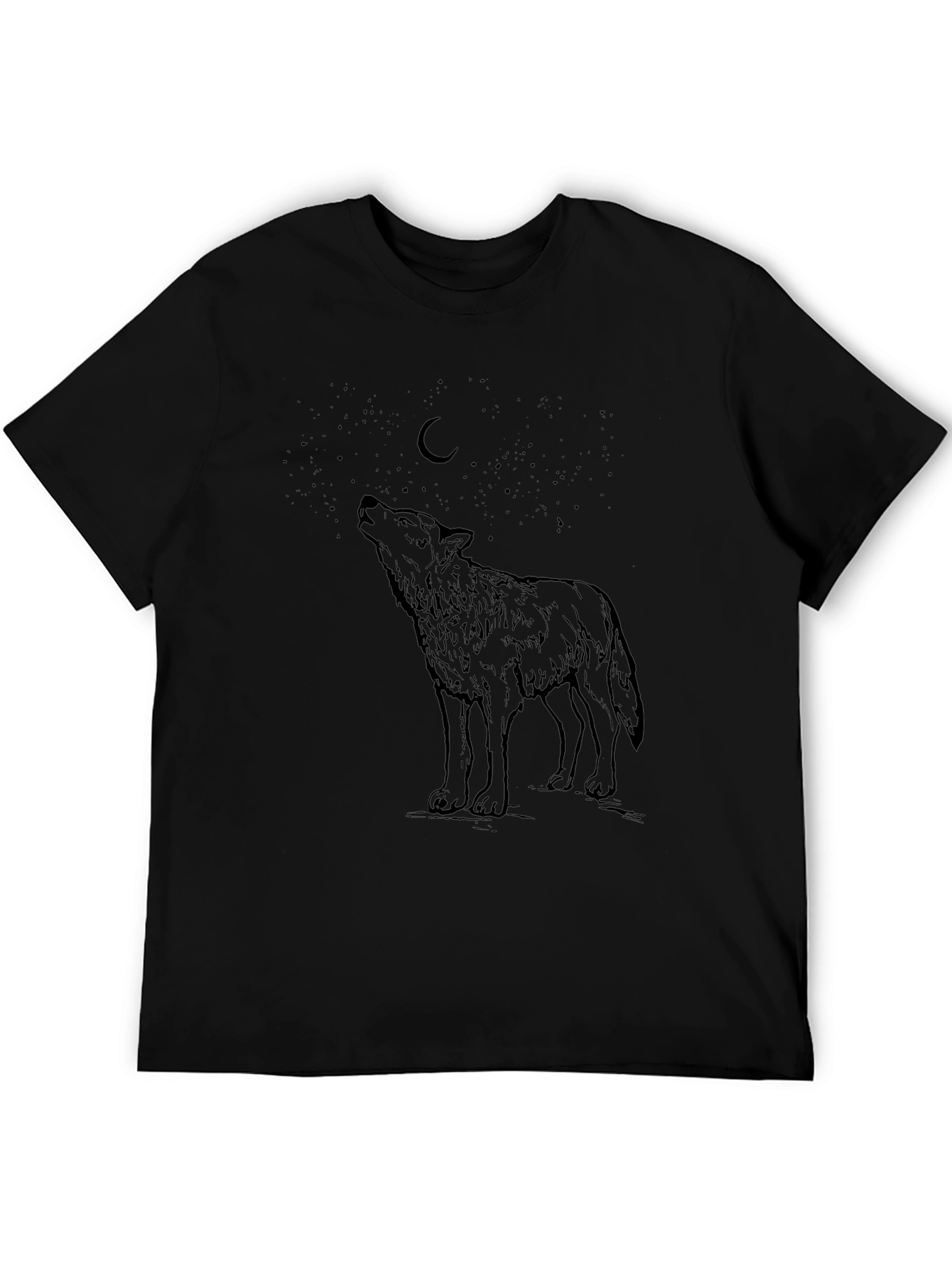 Black Wolf Howling at Moon Graphic Tee - Black Cotton Blend view 5