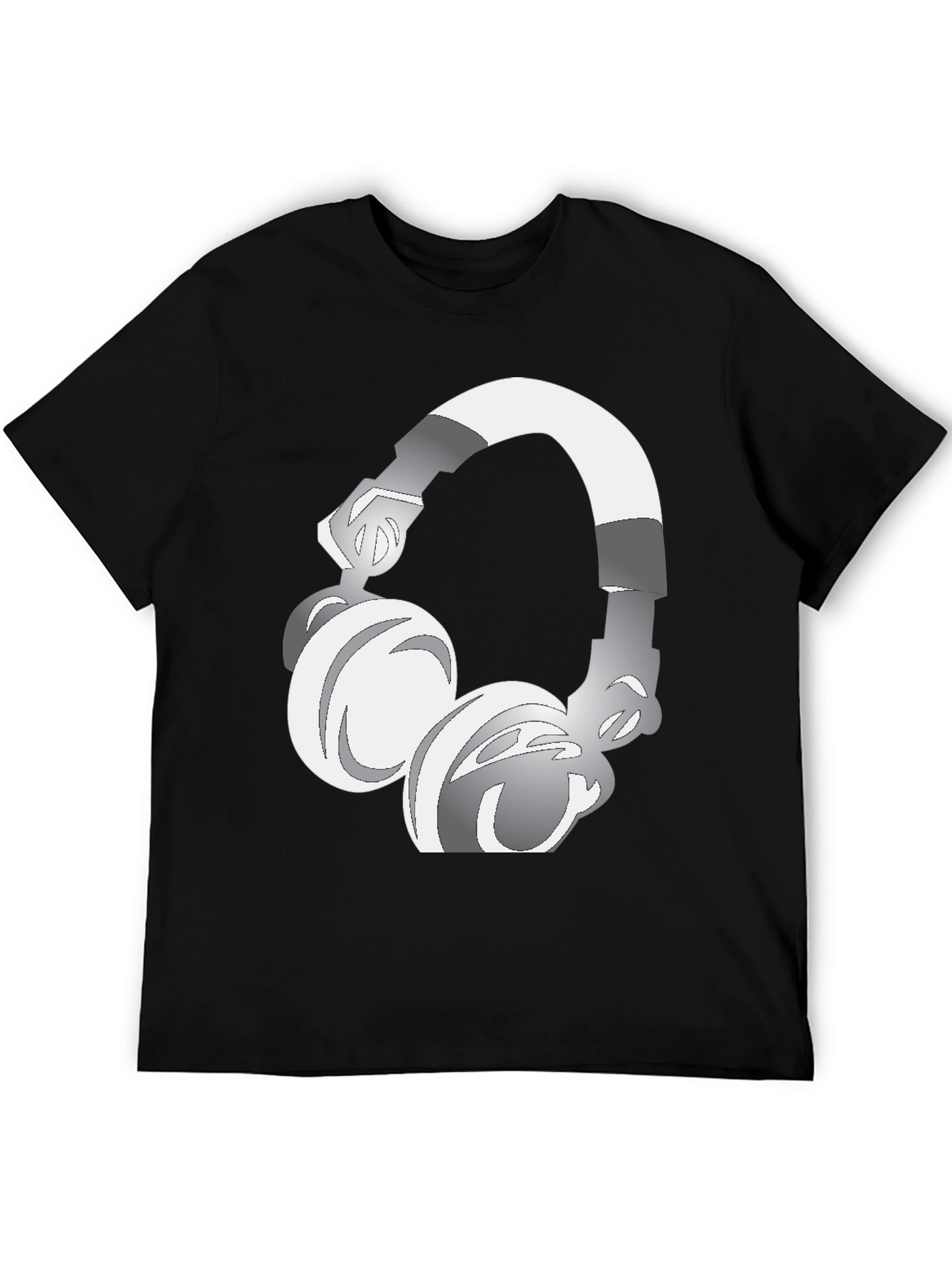 Black Cool Graphic Tee: Silver Headphones Design view 5