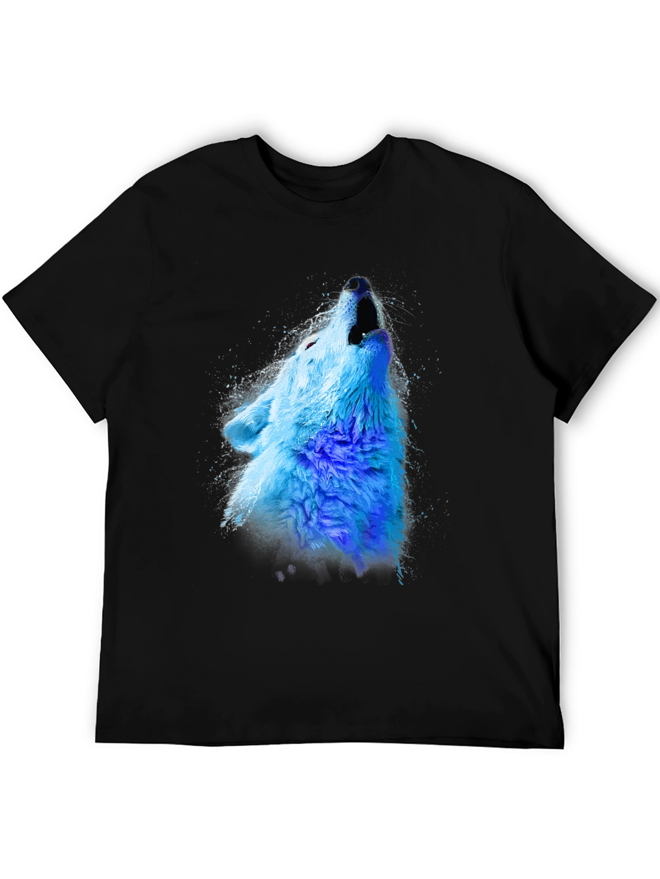 Black Blue Wolf Graphic Tee - Men's Black Crew Neck T-Shirt view 5