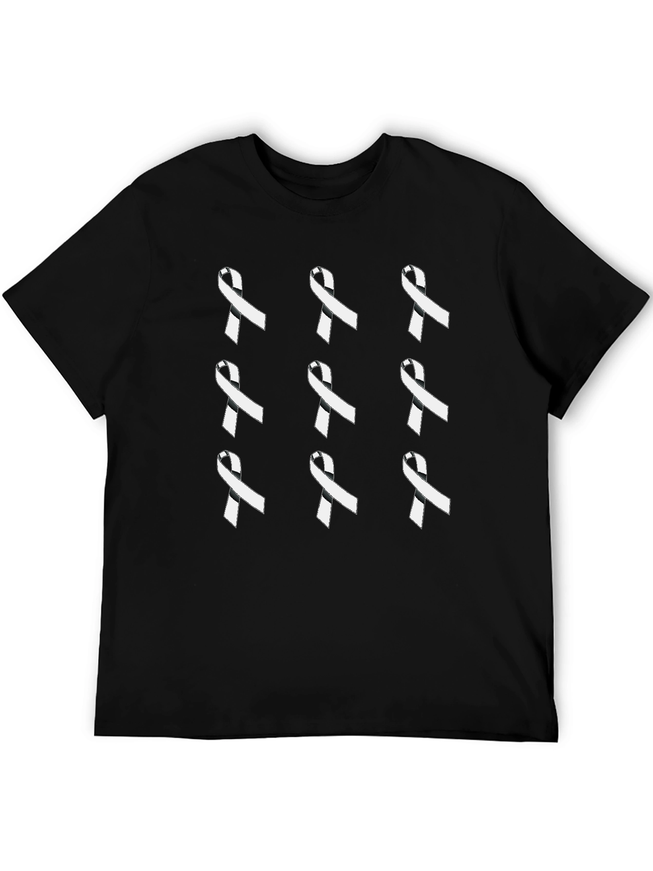 Black Awareness Ribbon Pattern Black Crew Neck T-Shirt view 5