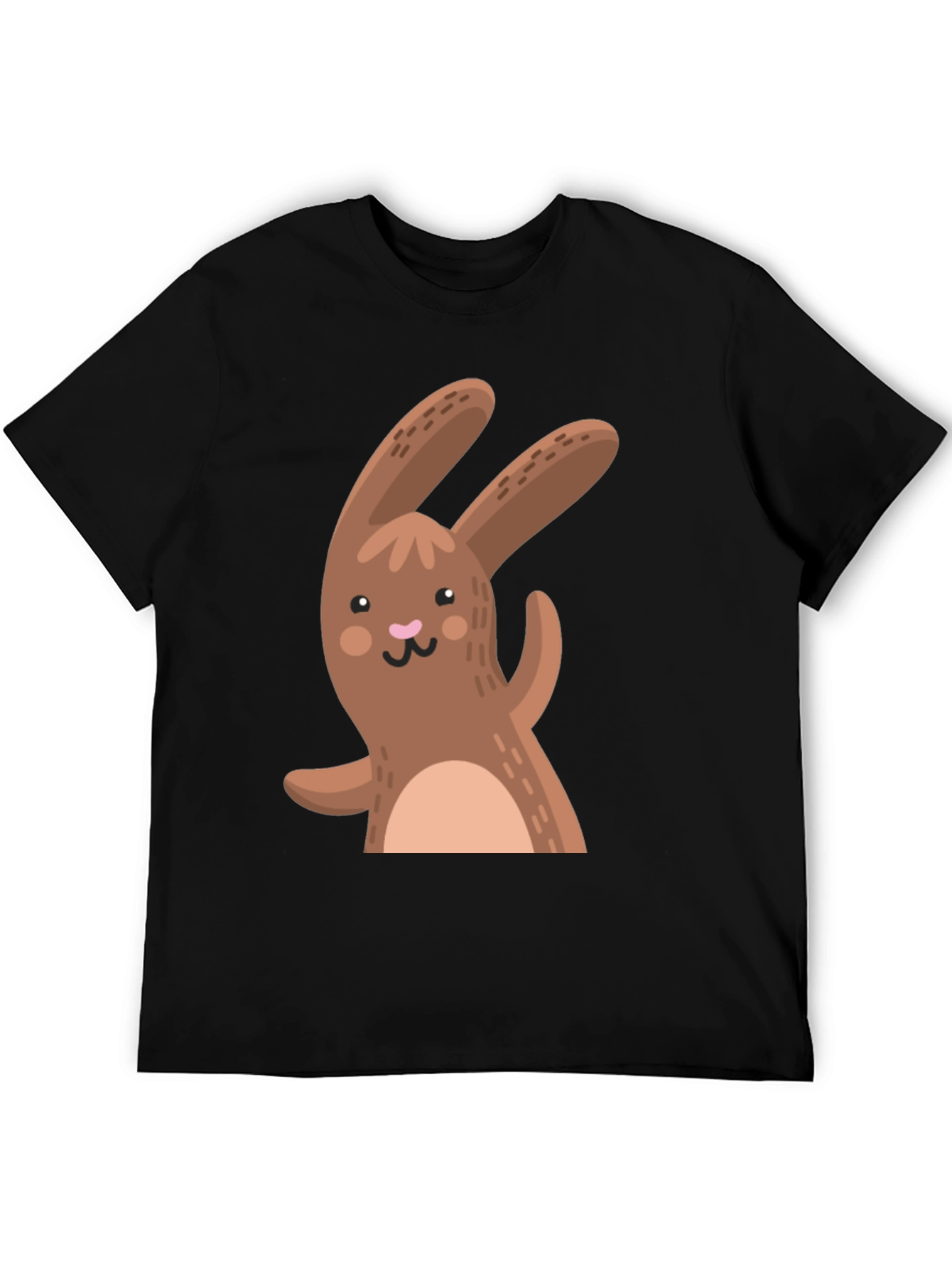 Black Cute Cartoon Rabbit Black T-Shirt view 5