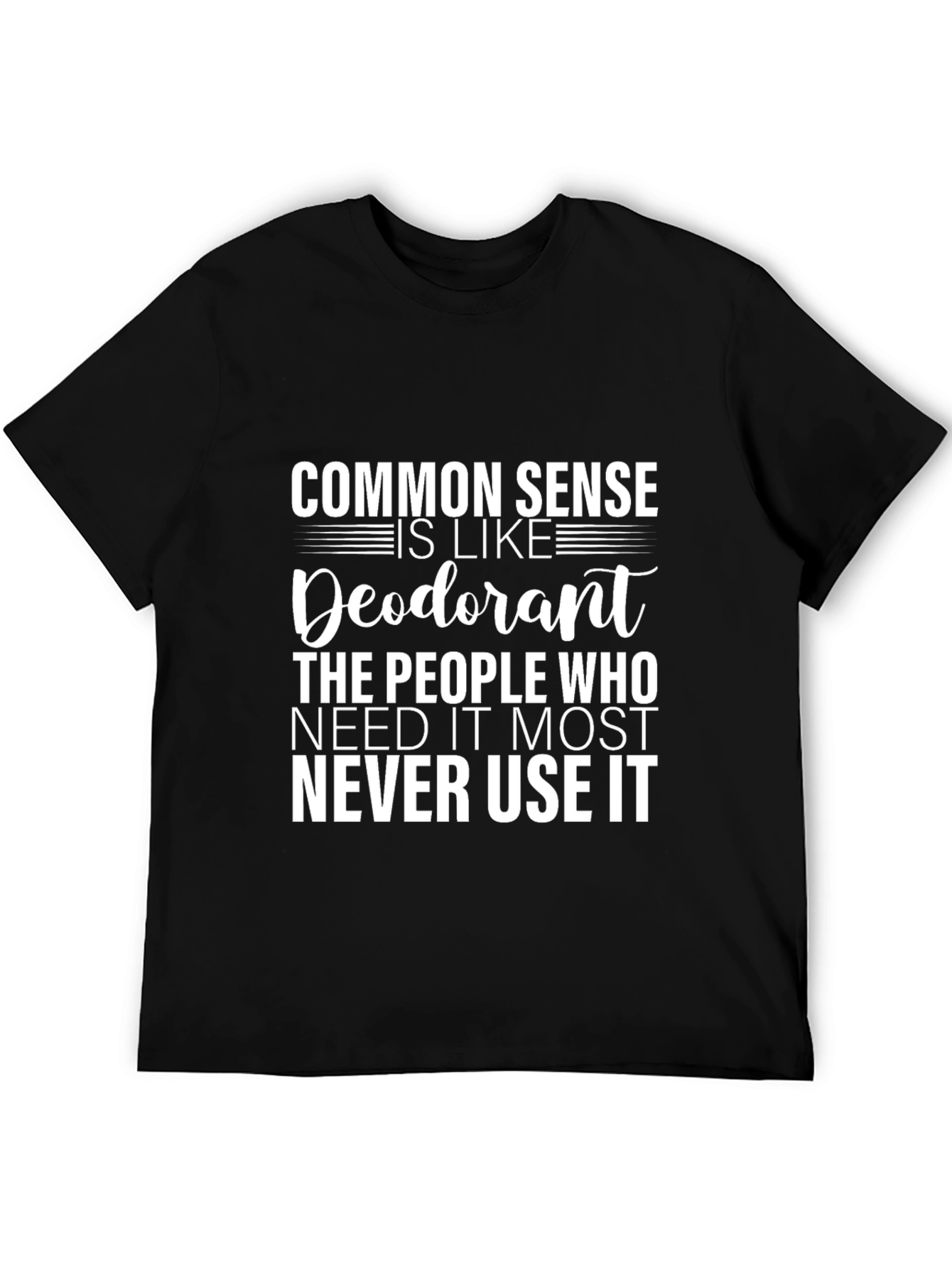 Black Funny Common Sense Deodorant Graphic Tee view 5
