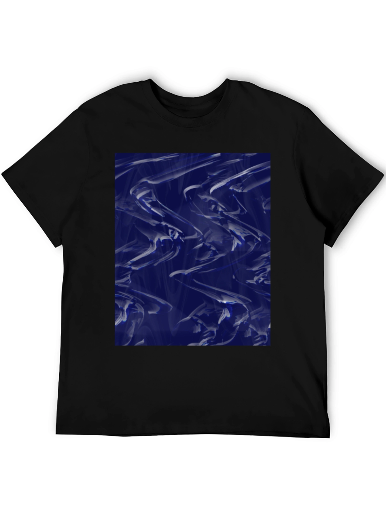 Black Abstract Blue Fluid Art Graphic Black T-Shirt view 5