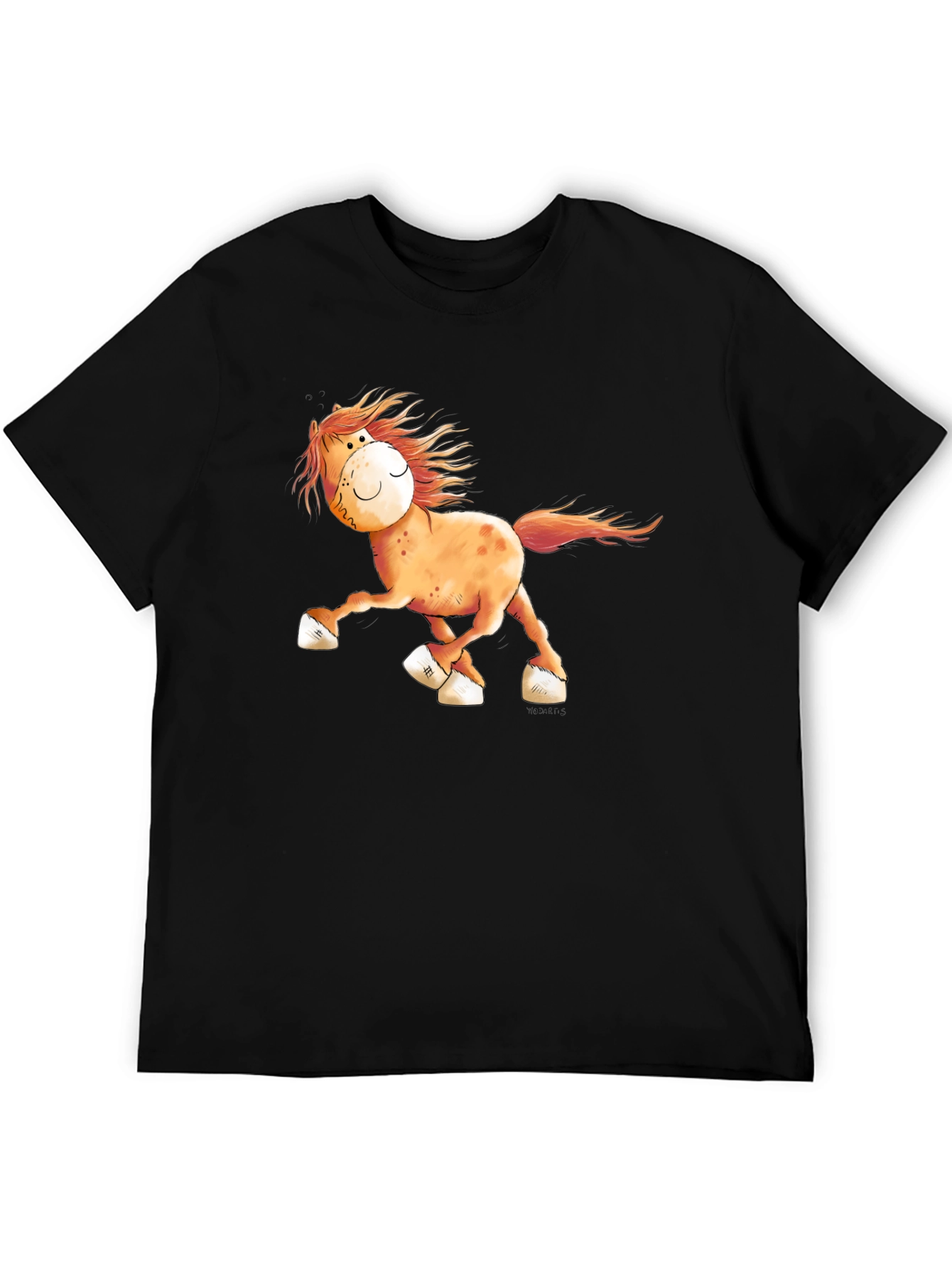 Black Cartoon Horse Graphic Tee - Black Cotton Shirt view 5