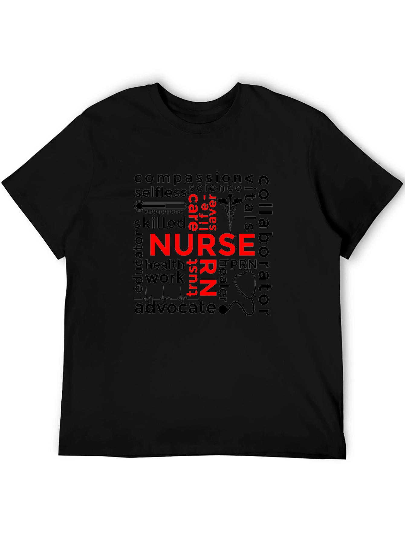 Black Nurse Word Art T-Shirt - Black Crew Neck view 5