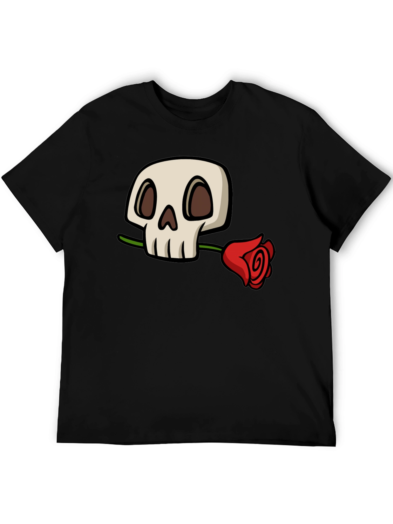 Black Skull and Rose Graphic T-Shirt - Cool Black Tee view 5
