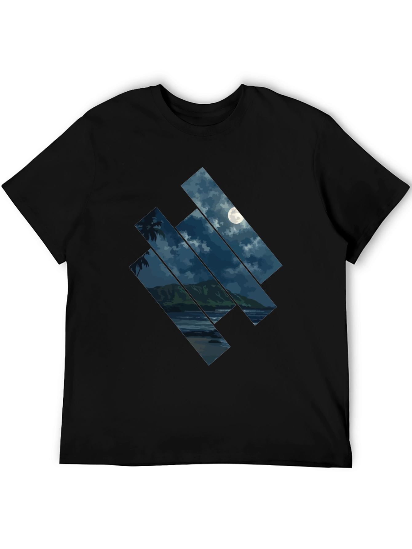 Moonlit Beach Graphic Tee - Men's Black T-Shirt - 5