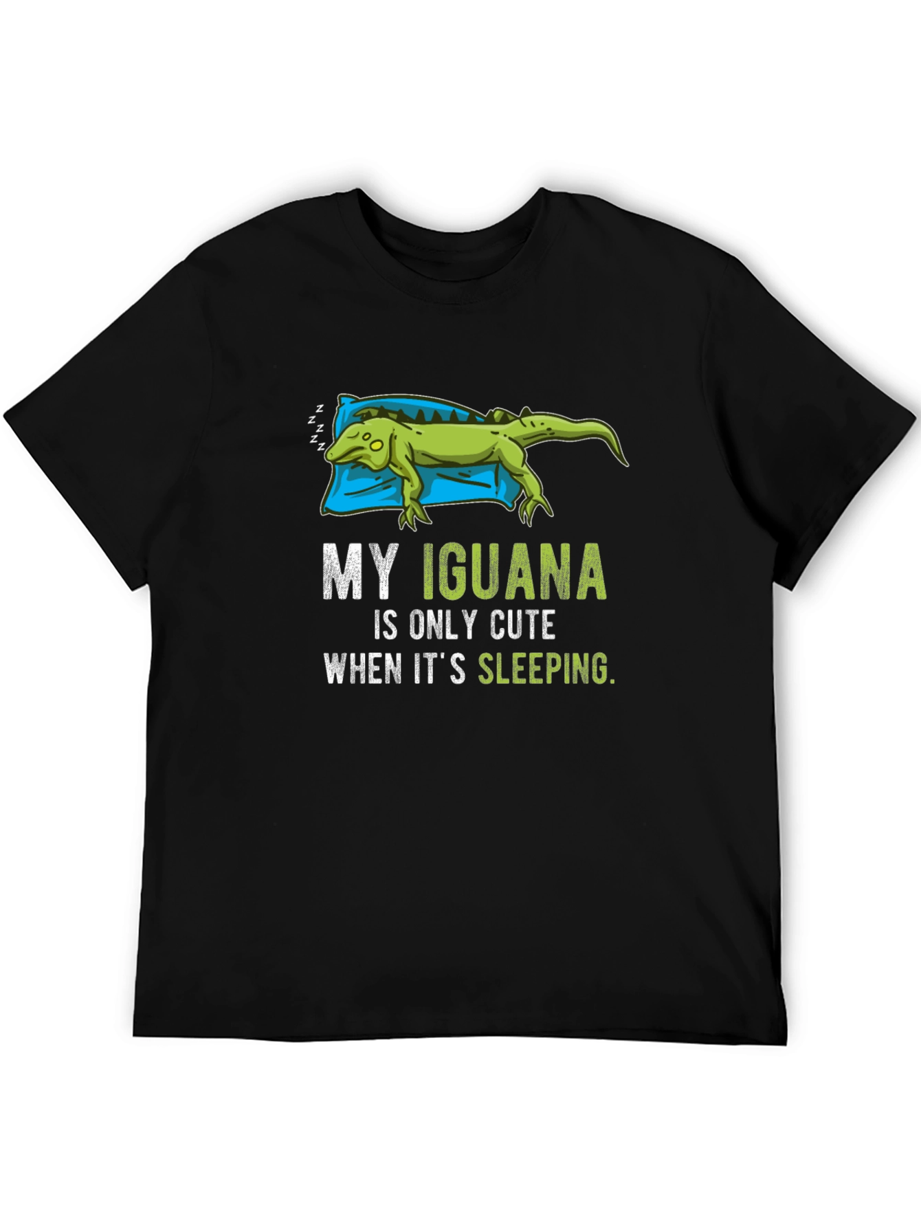 Black Funny Iguana Sleeping T-Shirt view 5