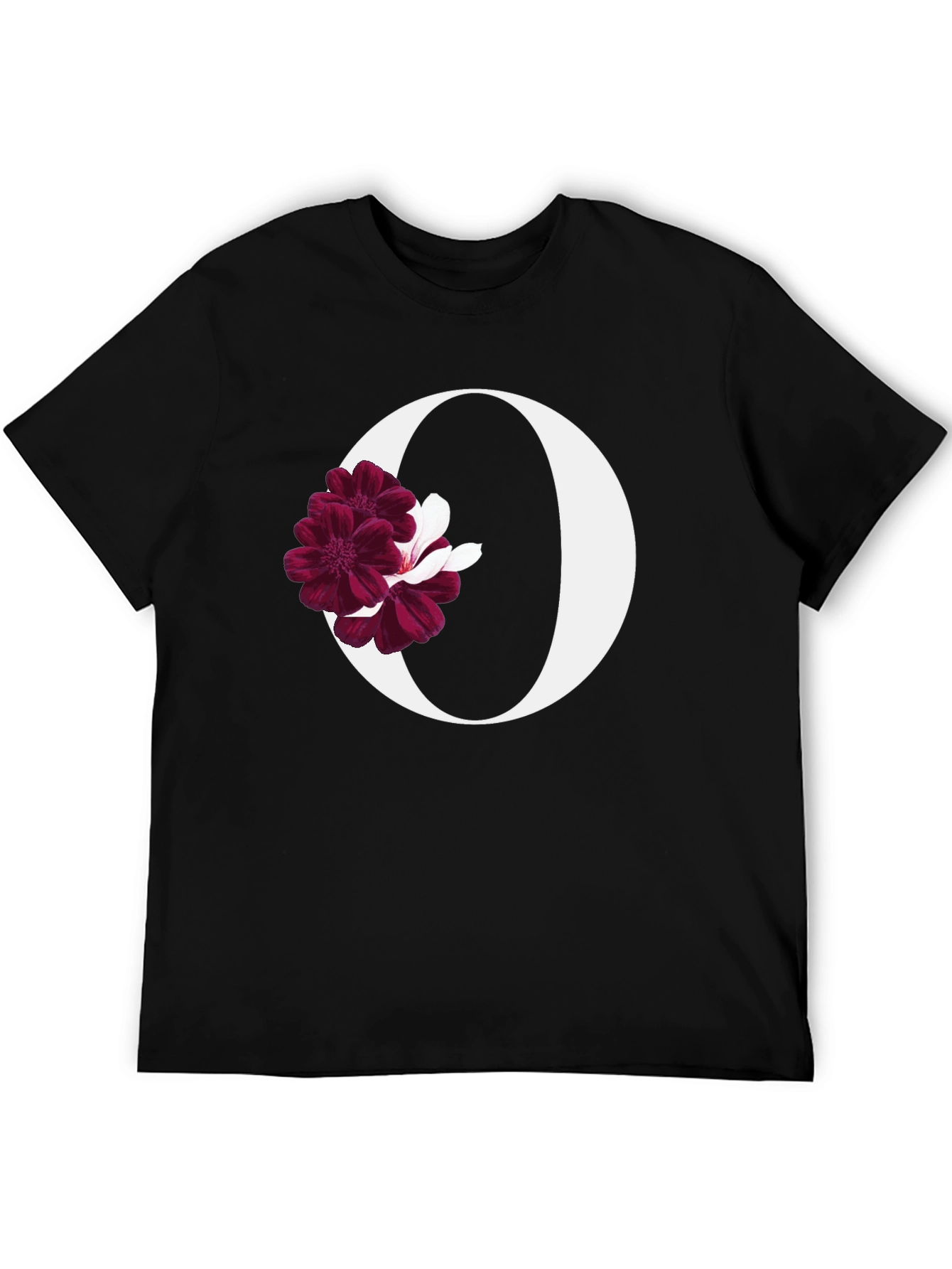 Black Floral Letter O Black T-Shirt view 5