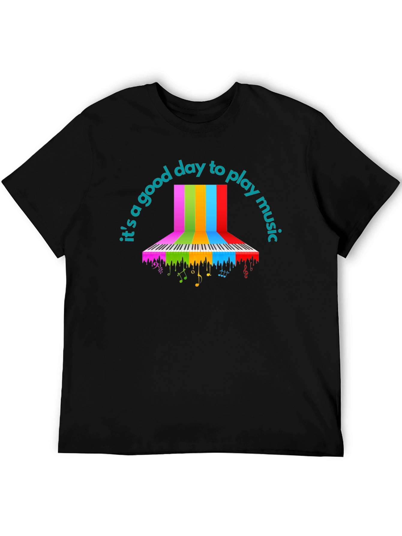 Black Rainbow Piano Keys T-Shirt - Music Lover Tee view 5